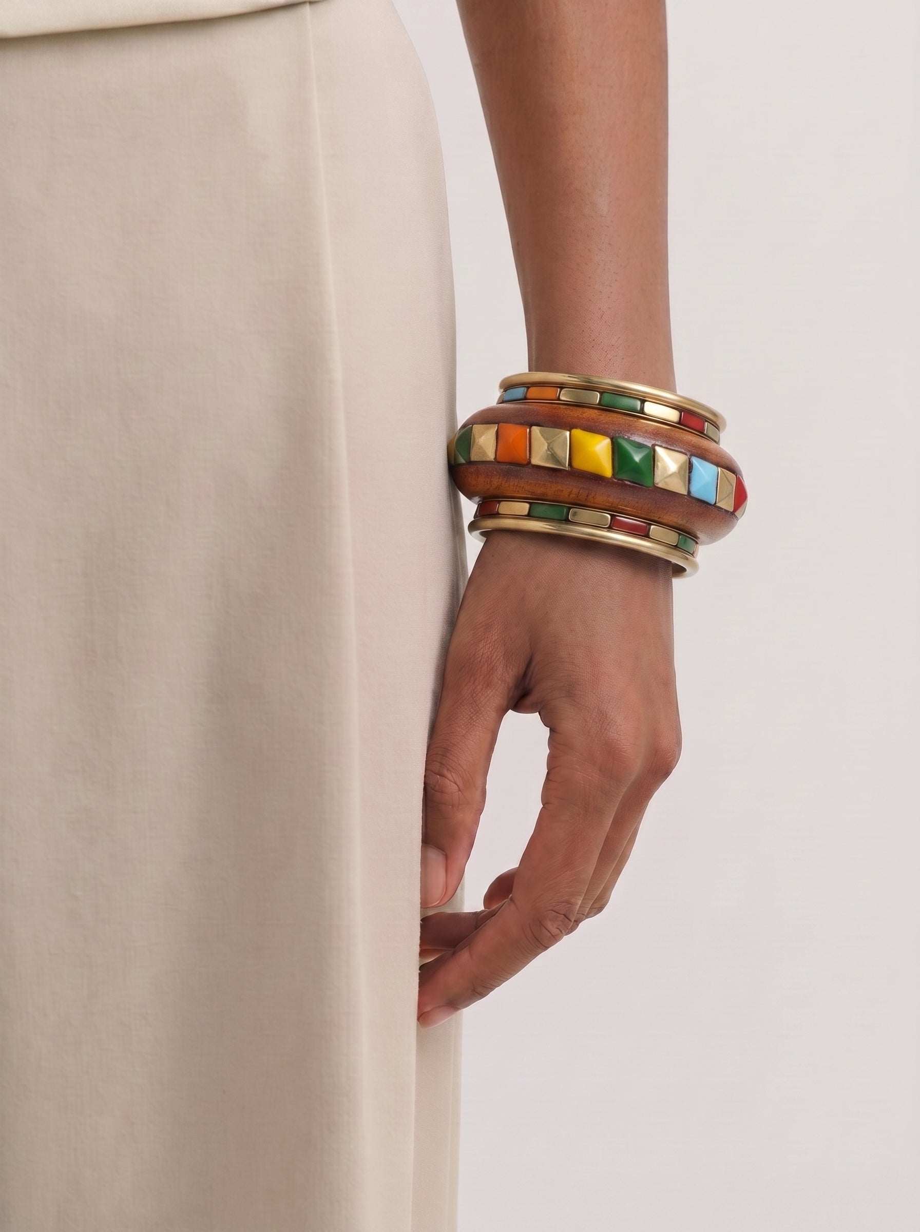 Bohemian Wooden Kada with Multi-Color Stack | Stylika