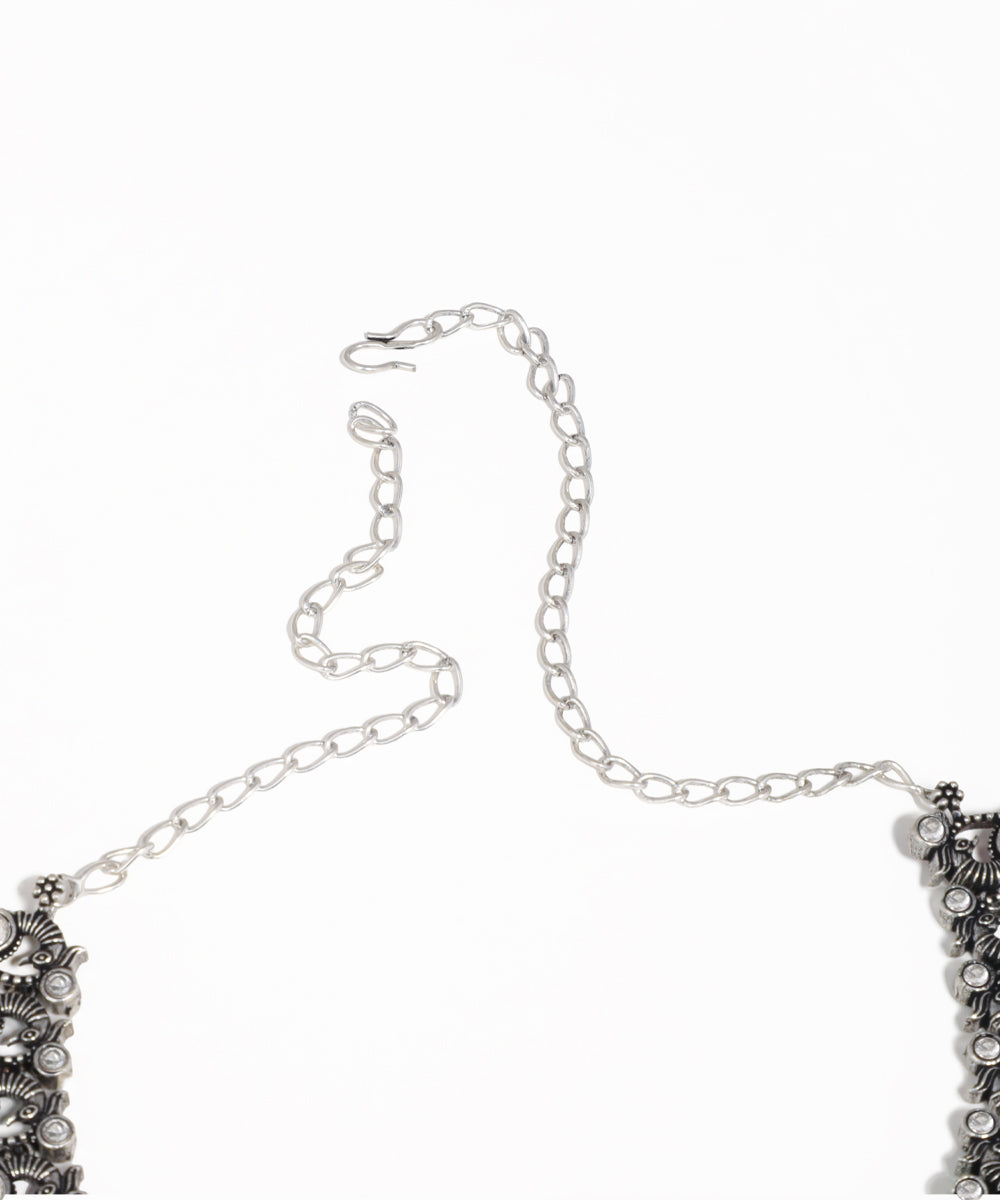 Colorful Stone Peacock Motif Oxidise Necklace Set | Stylika