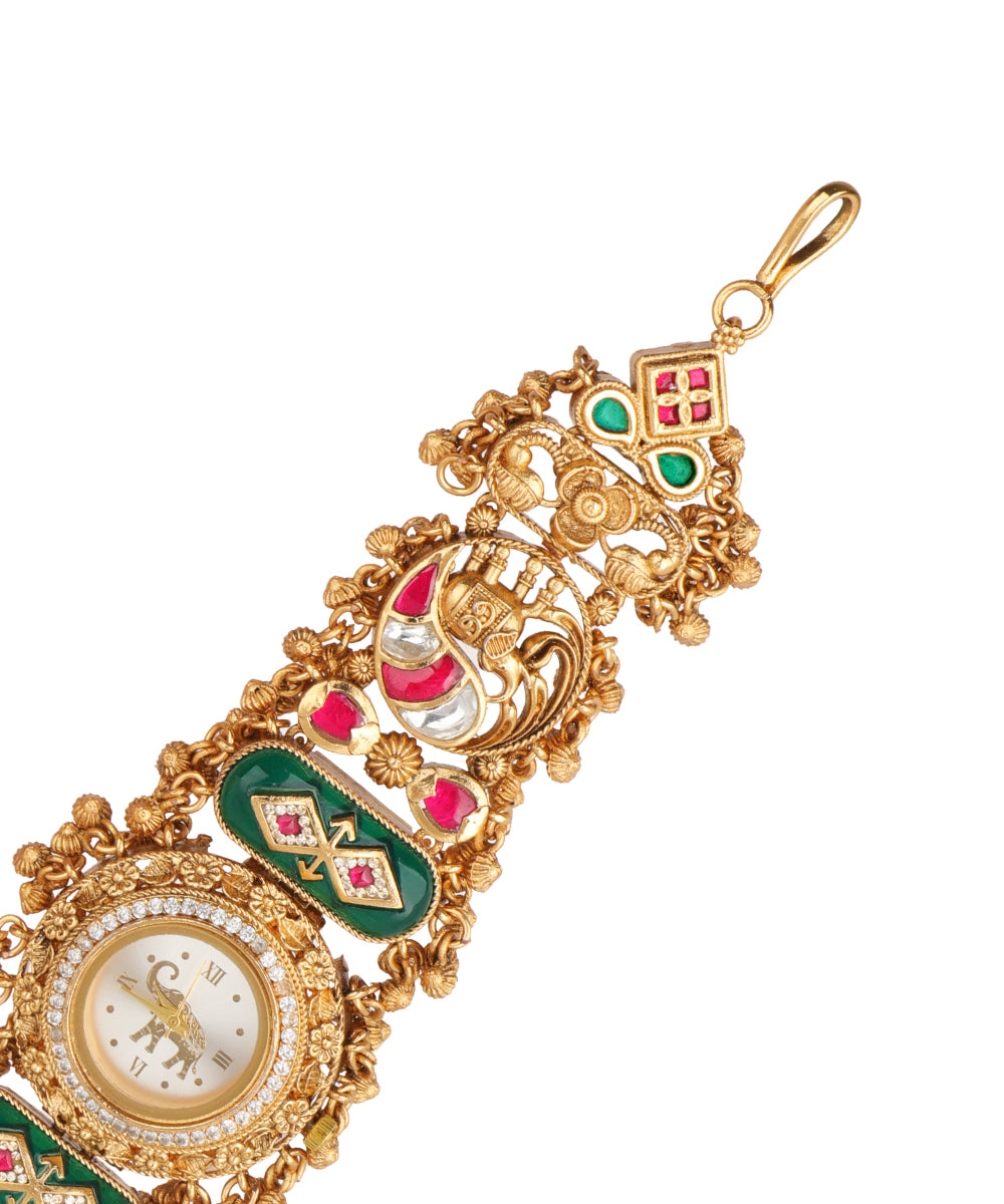 Morni Regal Heritage Bracelet Watch (Green+Ruby) | Stylika