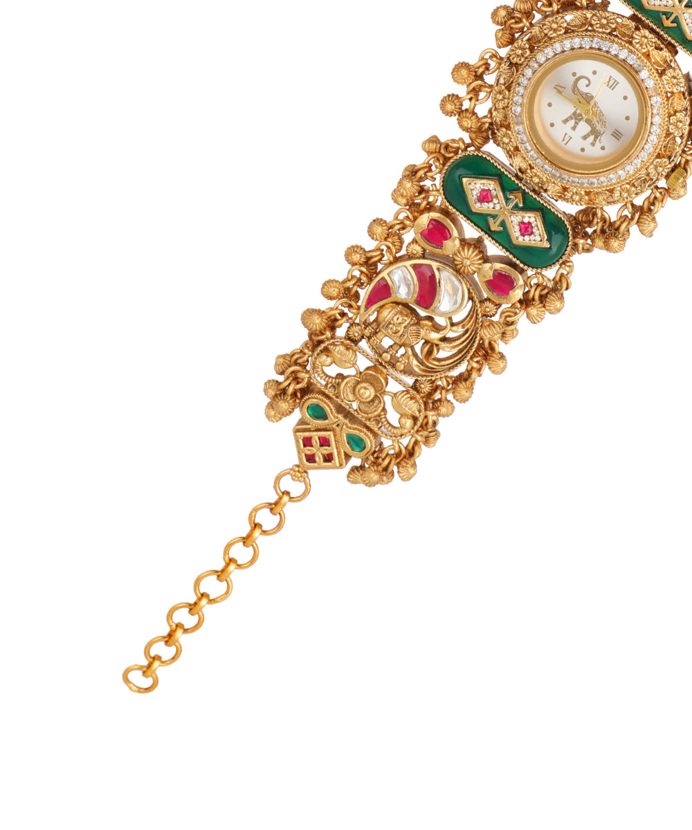 Morni Regal Heritage Bracelet Watch (Green+Ruby) | Stylika