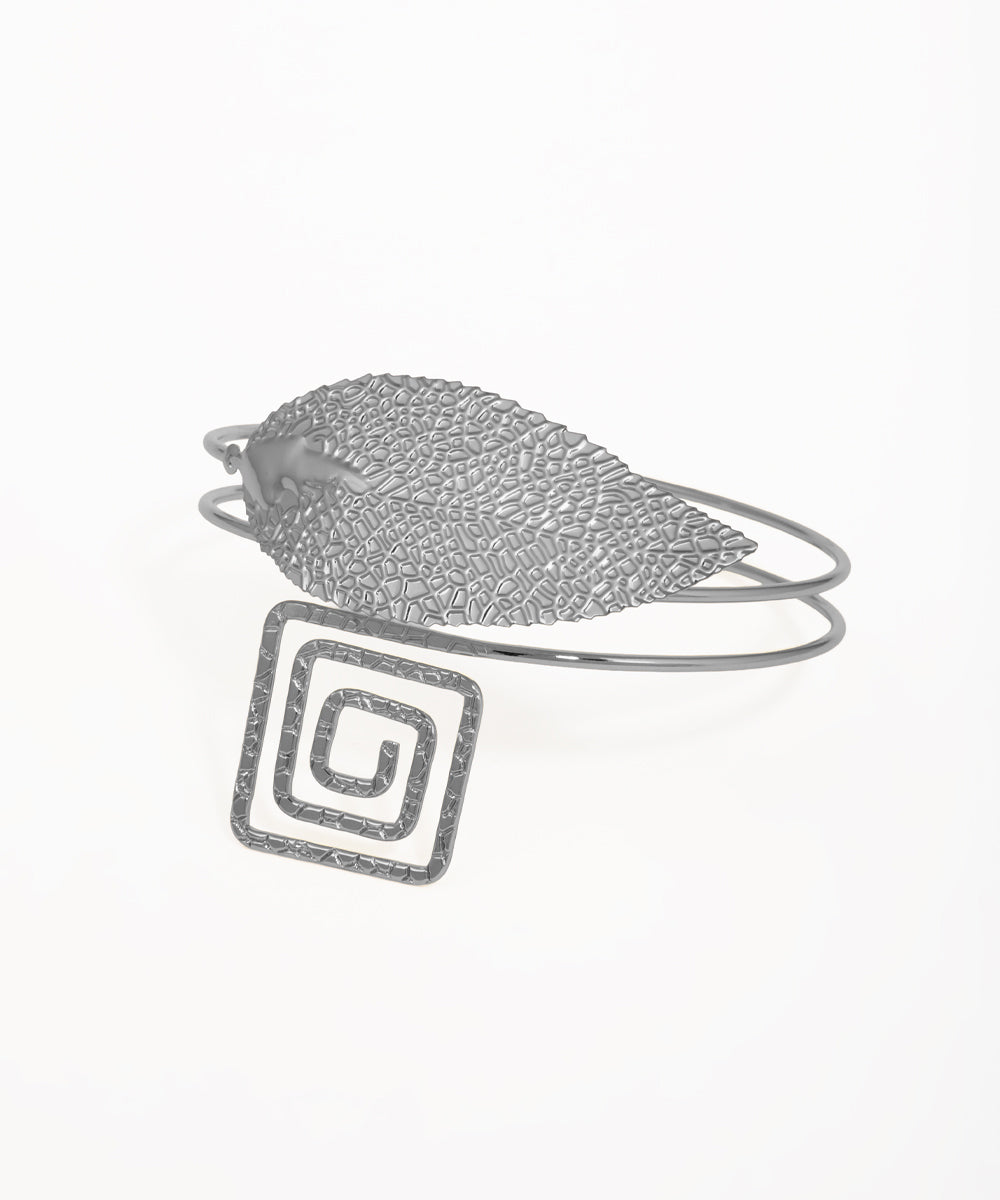 Statement Textured Leaf Geometric Arm Cuff | Stylika