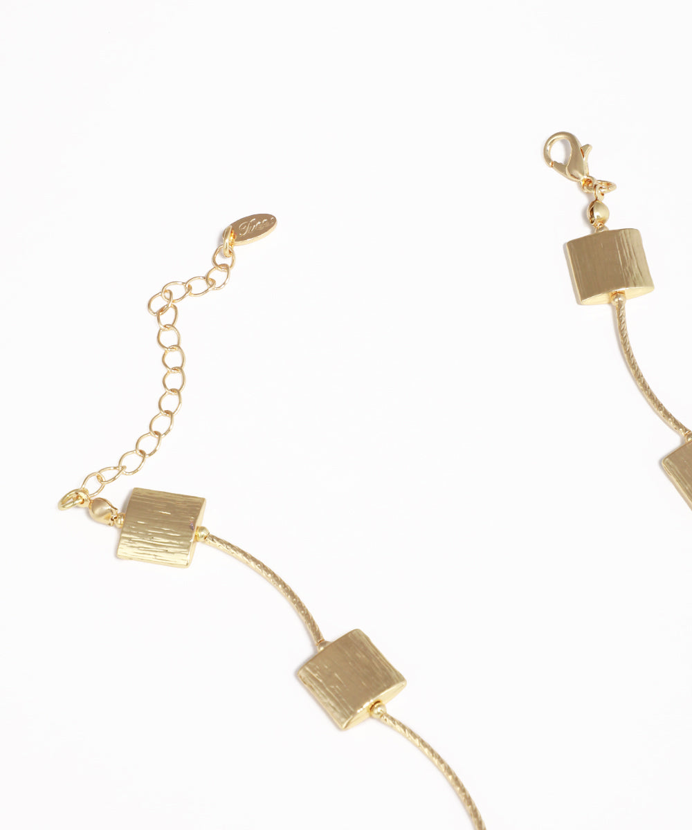 Geometric Textured Square Block Chain Necklace | Stylika