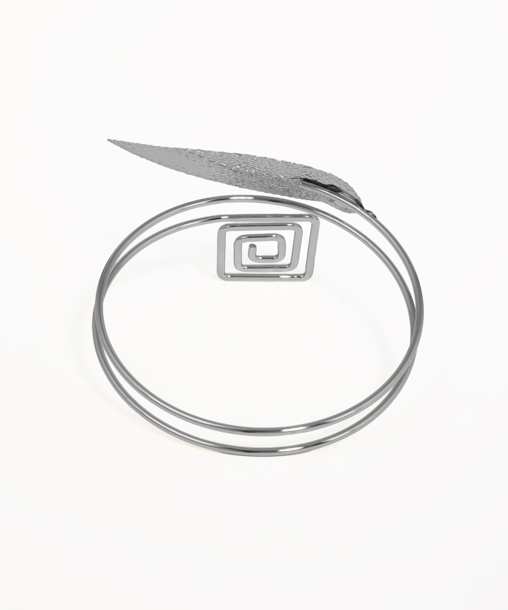 Statement Textured Leaf Geometric Arm Cuff | Stylika
