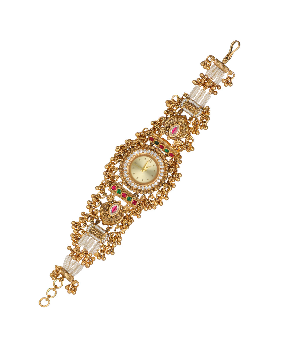 Heritage bracelet watch with traditional floral motifs