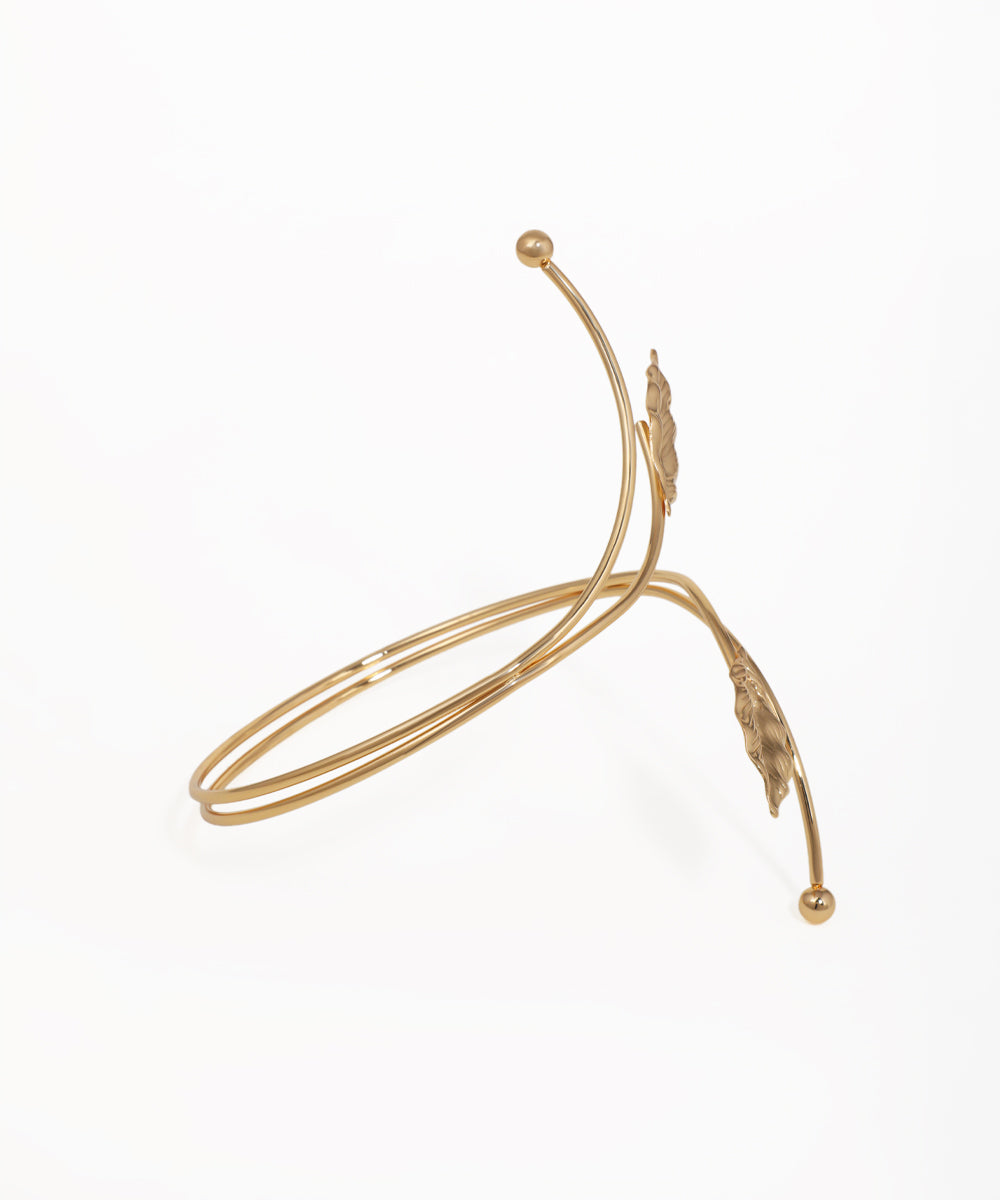 Modern Botanical Leaf Detail Wraparound Arm Cuff | Stylika