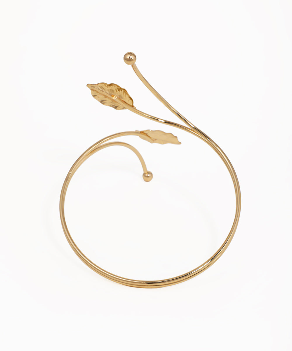 Modern Botanical Leaf Detail Wraparound Arm Cuff | Stylika