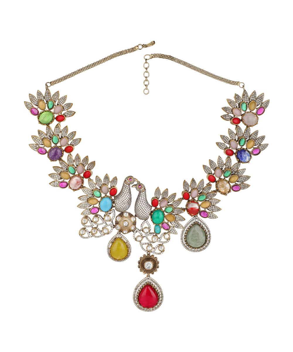 Traditional necklace set featuring an ornate peacock motif