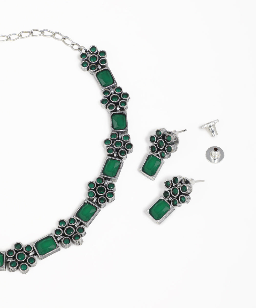 Ethnic floral oxidised jewelry set with colorful gemstone accents