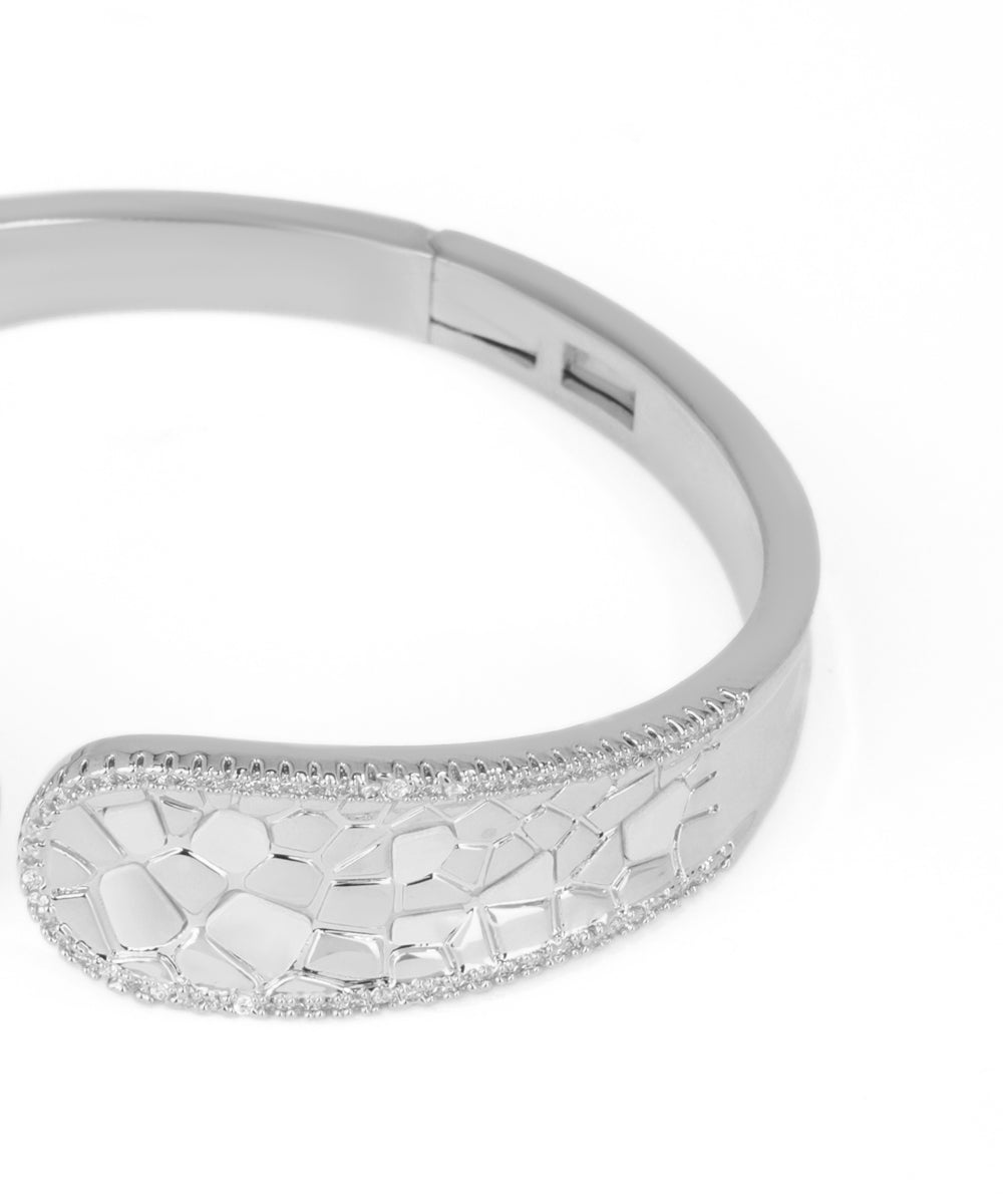 Artistic Open Bangle with Distinct Textured Inlay | Stylika