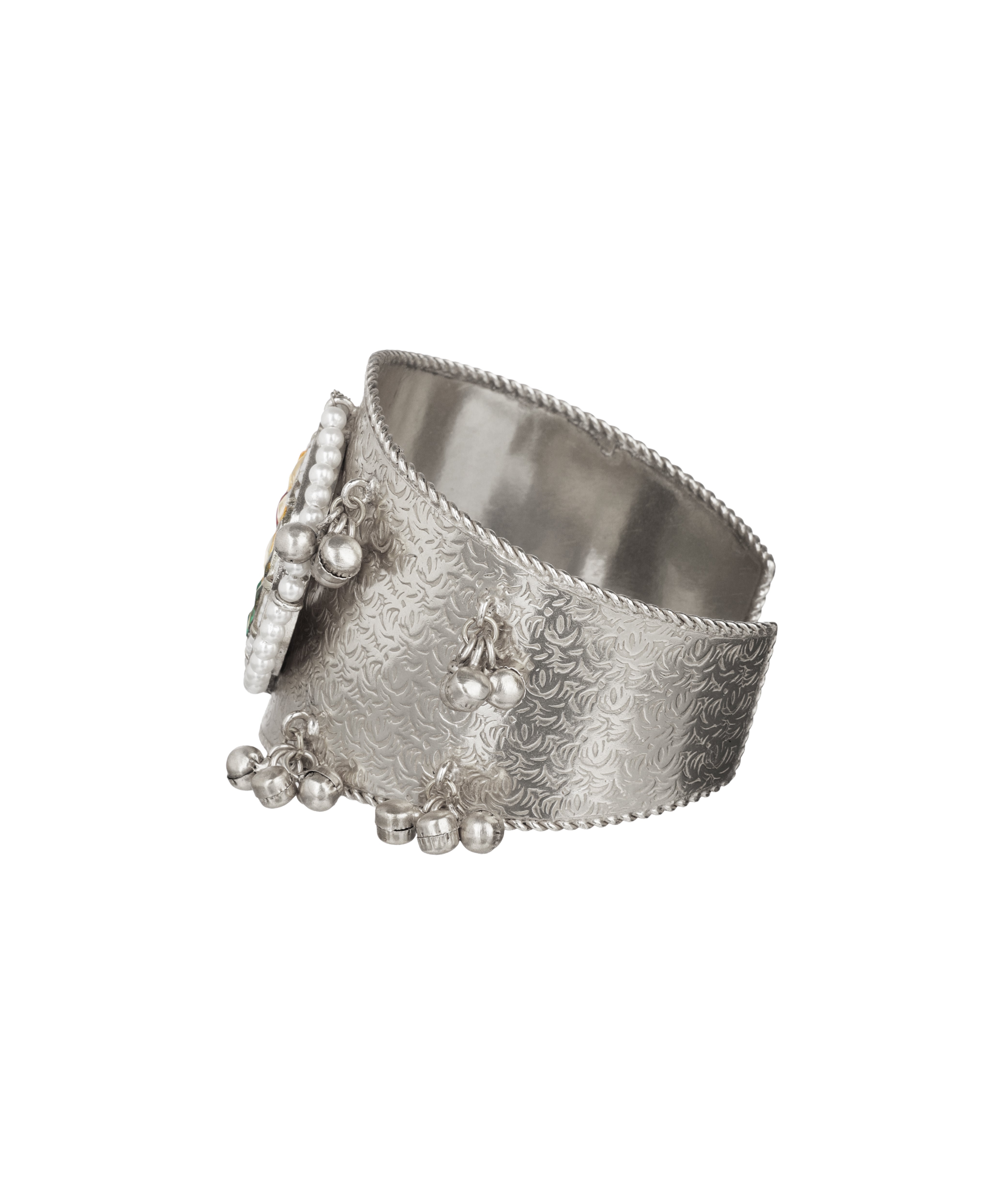 Intricate Floral Oxidised Cuff Bracelet with Ghungroos | Stylika
