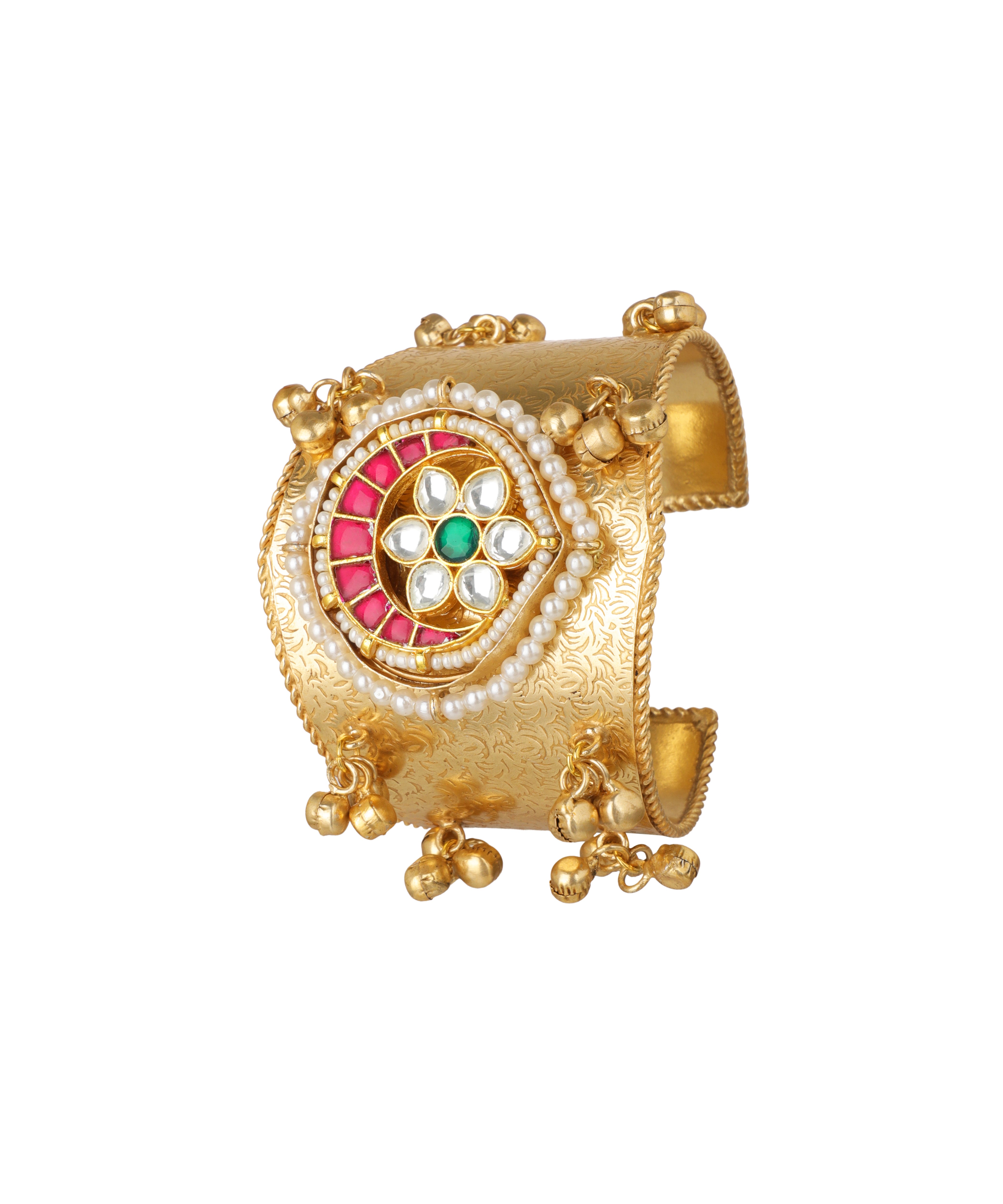 Grand Kundan Style Floral Oxidised Cuff Bracelet | Stylika