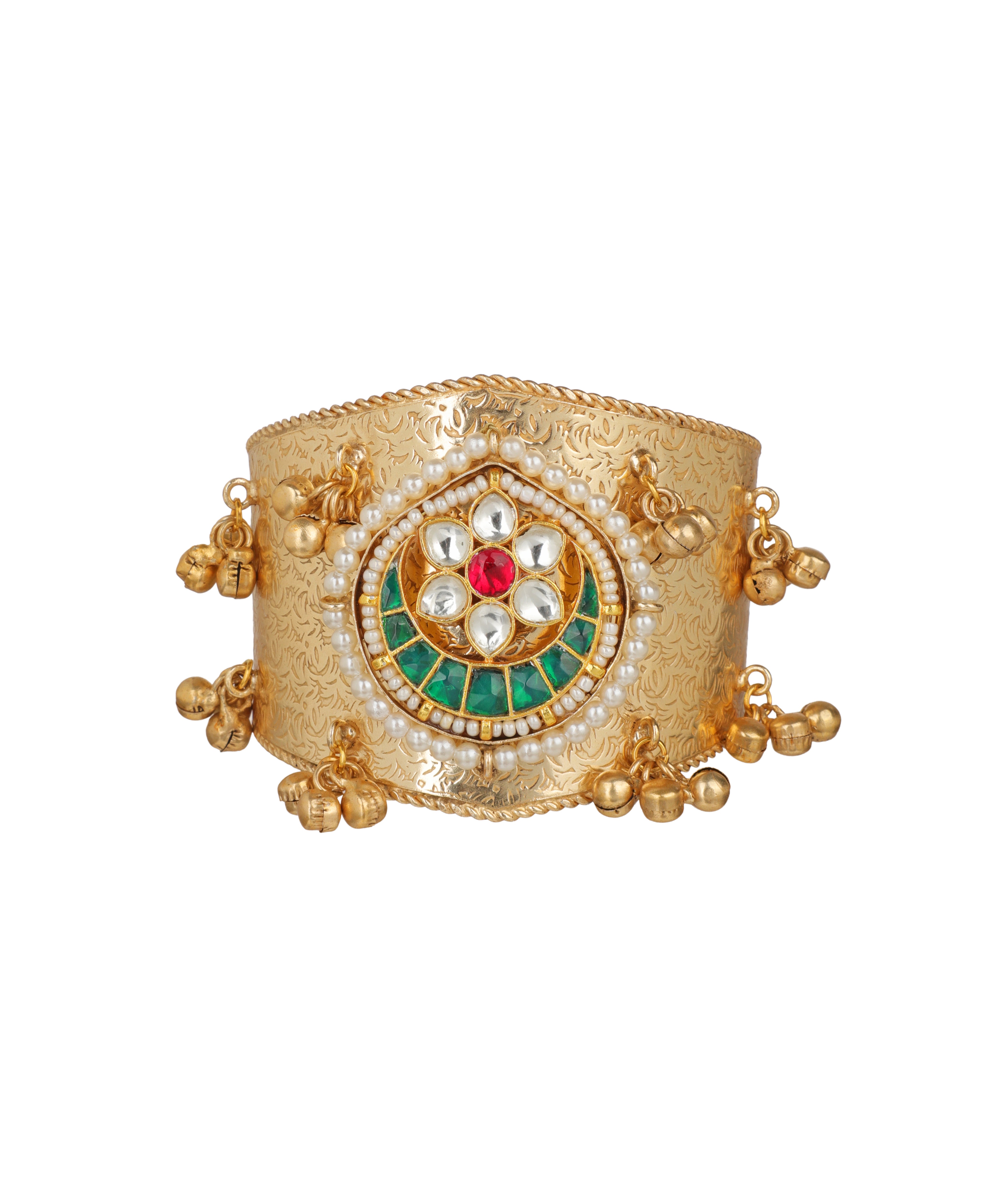 Grand Kundan Style Floral Oxidised Cuff Bracelet | Stylika