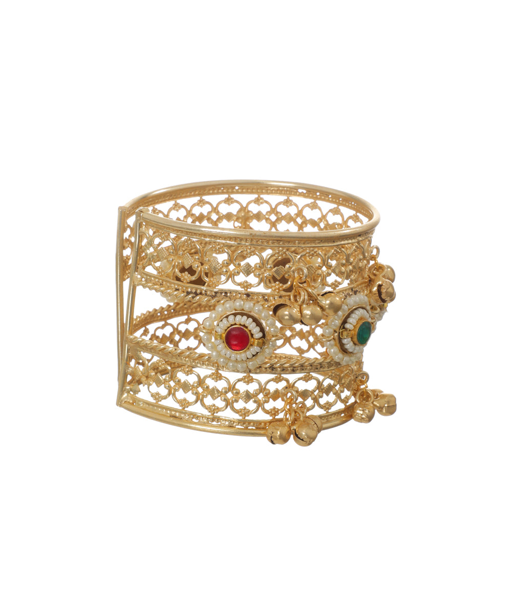 Traditional Oxidised Filigree Cuff Bracelet with Ghungroos | Stylika