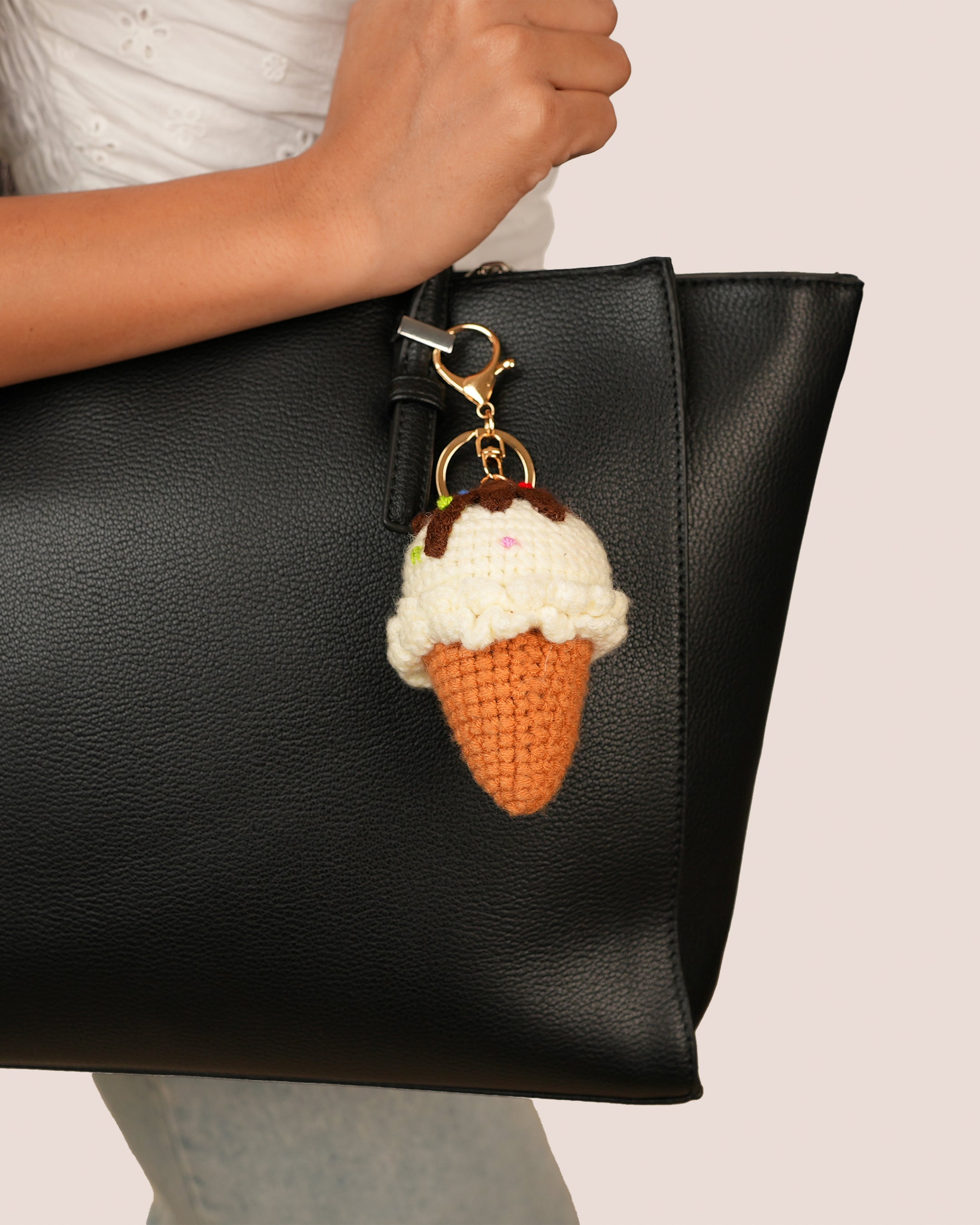 Choco-Vanilla Ice Cream Crochet Bag Charm | Stylika