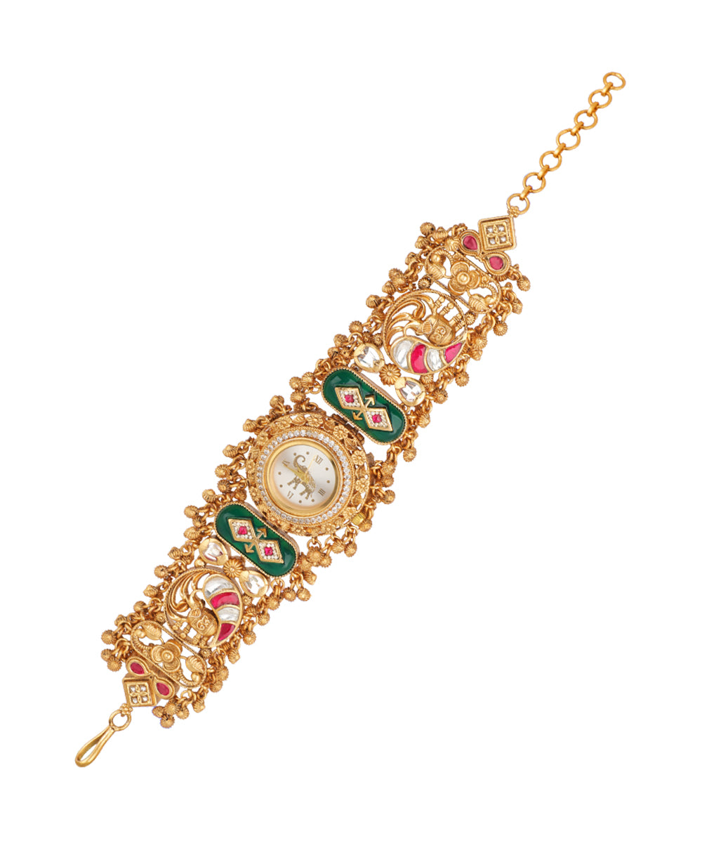 Heritage bracelet watch with ornate peacock motif