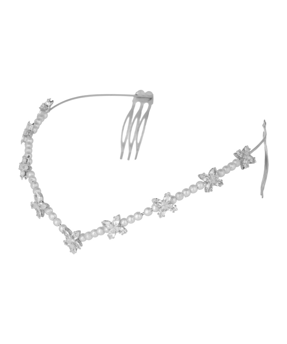 Floral Motif Tiara with Faux Pearl and Crystal Details | Stylika
