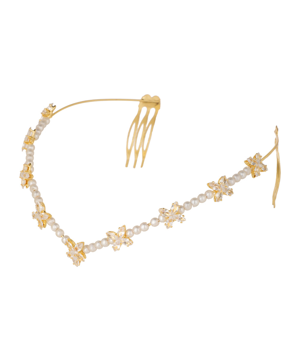 Floral Motif Tiara with Faux Pearl and Crystal Details | Stylika