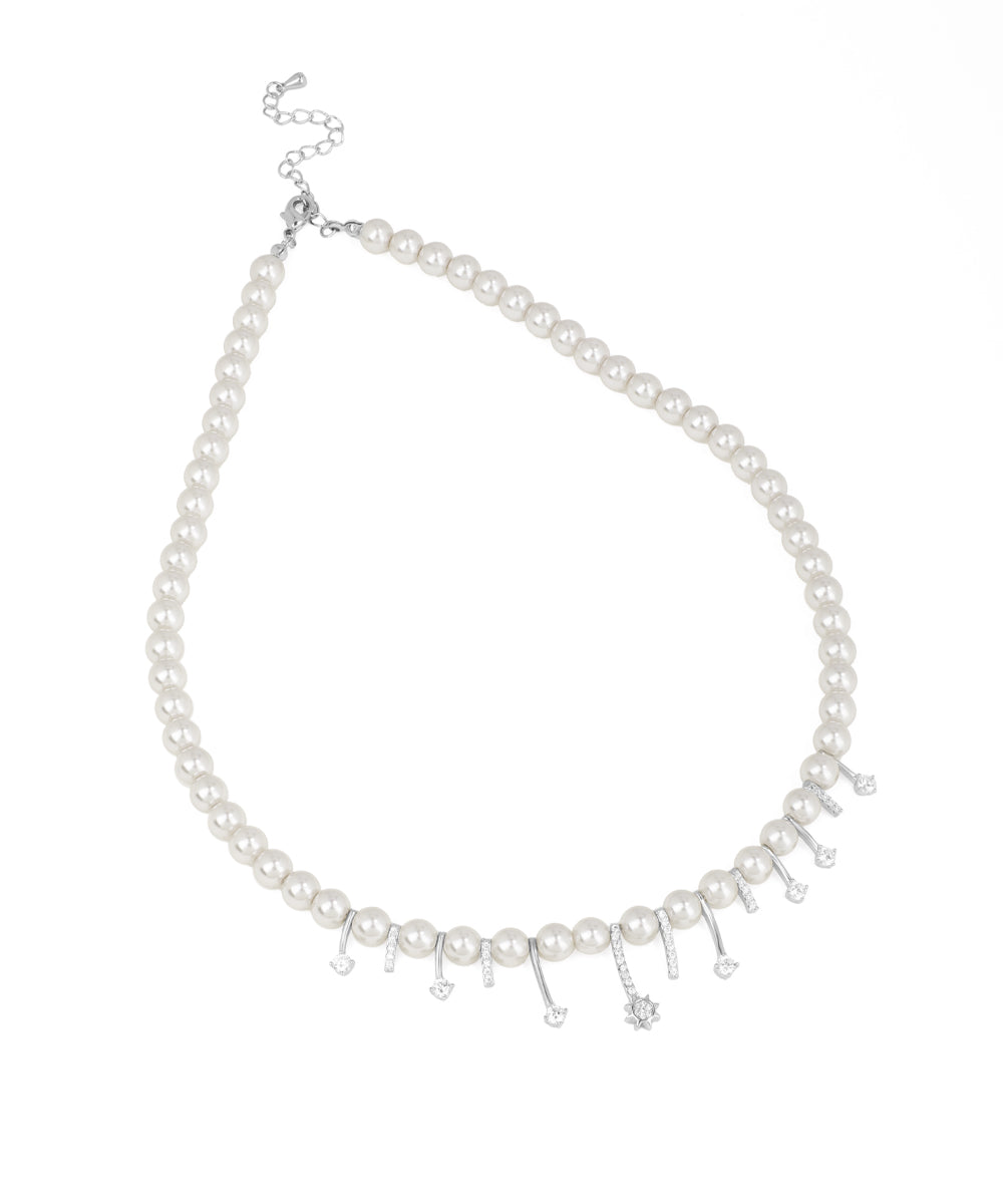 Pearl Necklace with Sparkling Droplets | Stylika