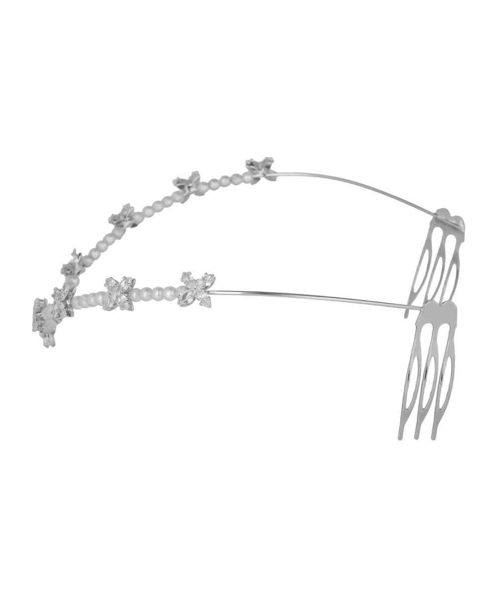 Floral Motif Tiara with Faux Pearl and Crystal Details | Stylika
