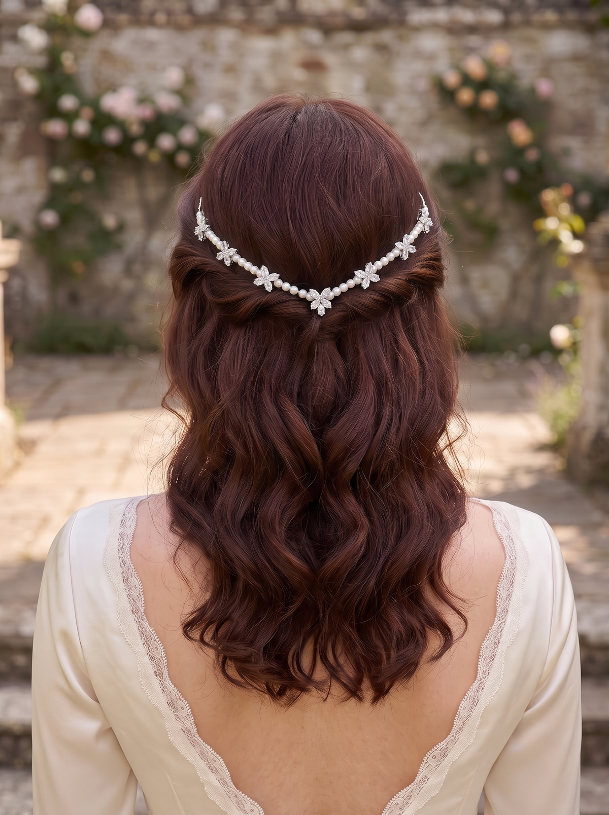 Floral Motif Tiara with Faux Pearl and Crystal Details | Stylika