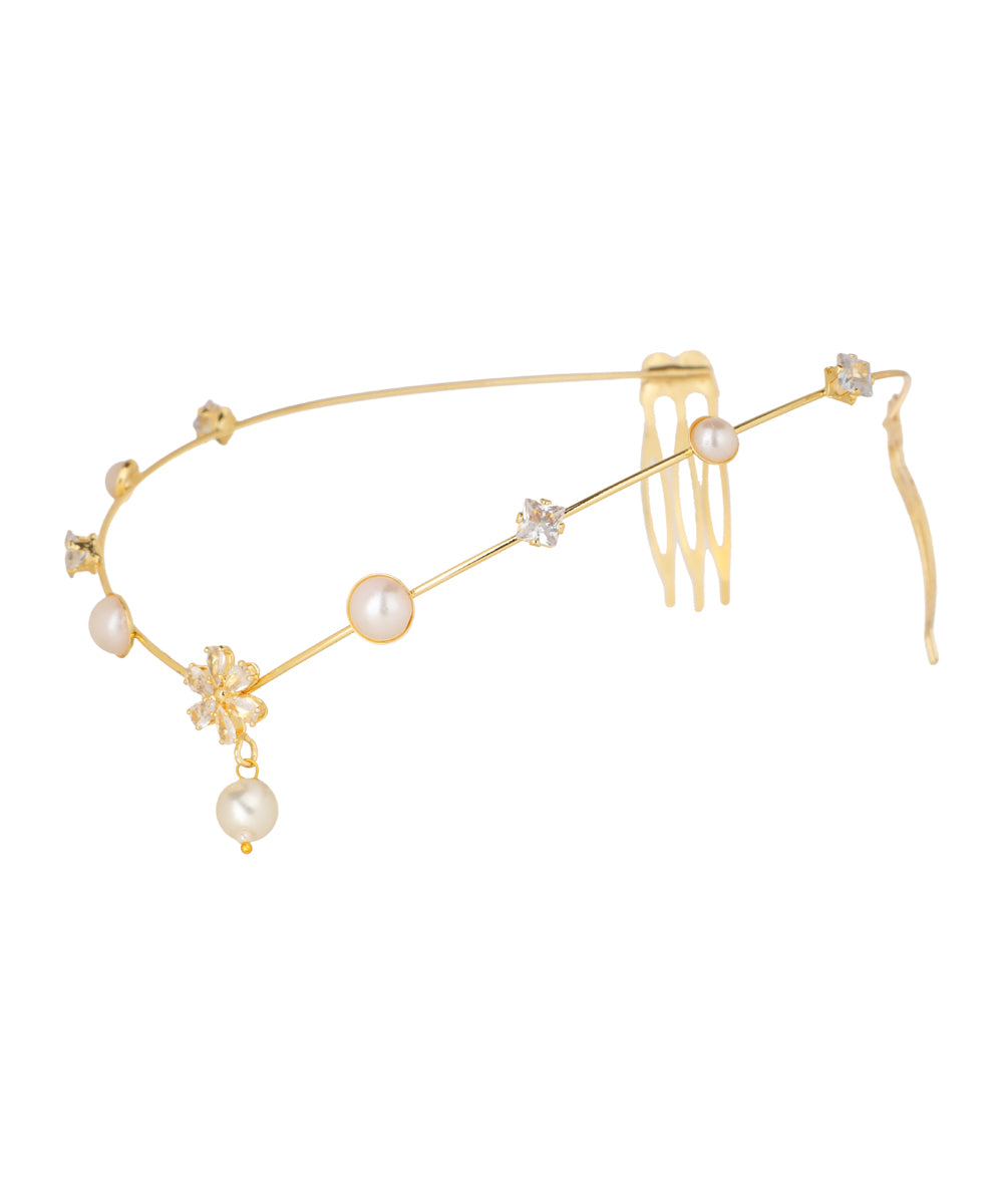 Floral Motif and Faux Pearl Headband Tiara Accessory | Stylika