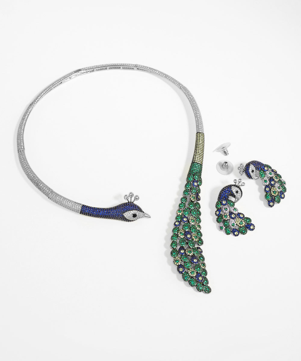 Peacock Motif Choker Necklace Set | Stylika