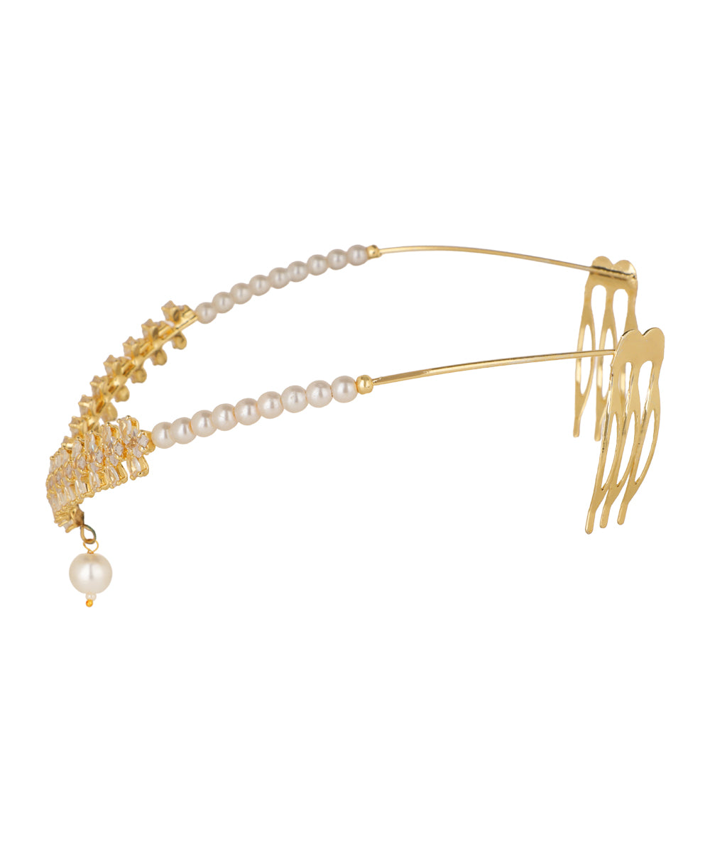 Floral Motif and Faux Pearl Embellished Tiara | Stylika