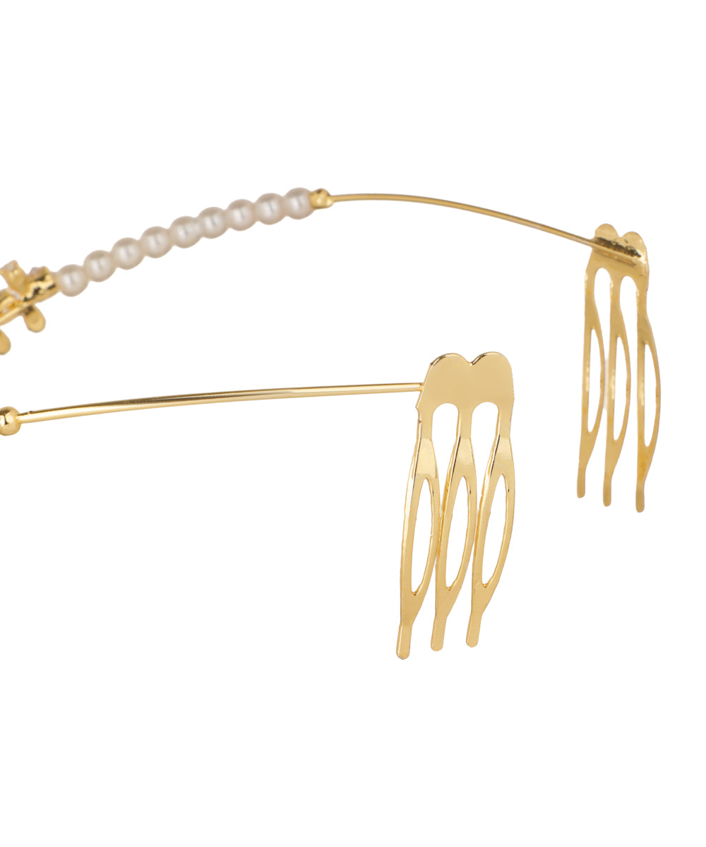 Floral Motif and Faux Pearl Embellished Tiara | Stylika