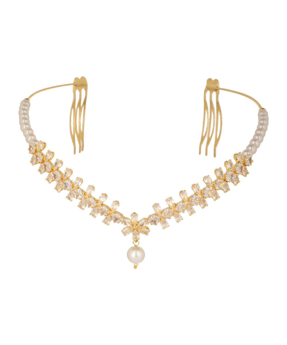 Floral Motif and Faux Pearl Embellished Tiara | Stylika