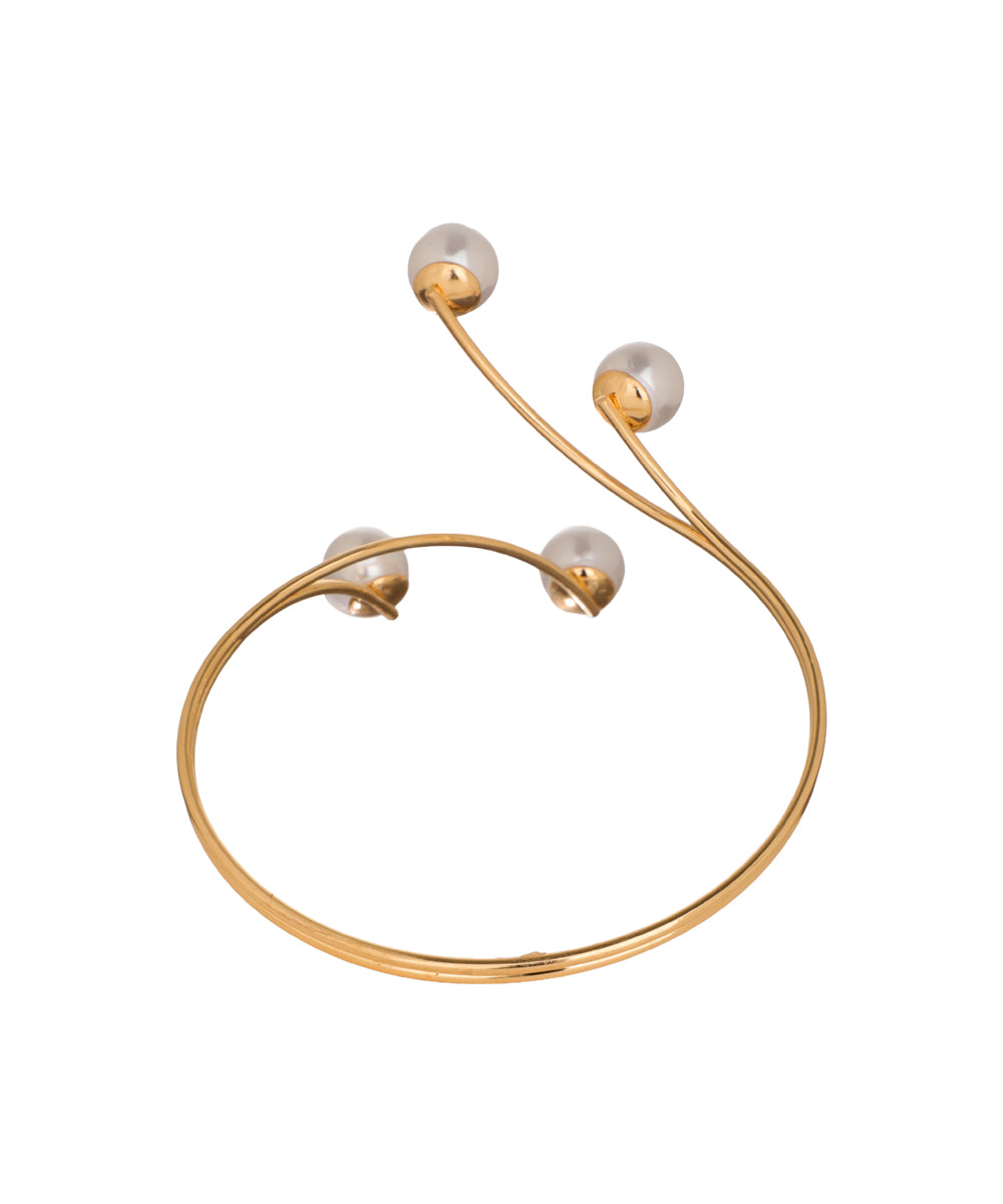 Minimal Faux Pearl Open Arm Cuff | Stylika