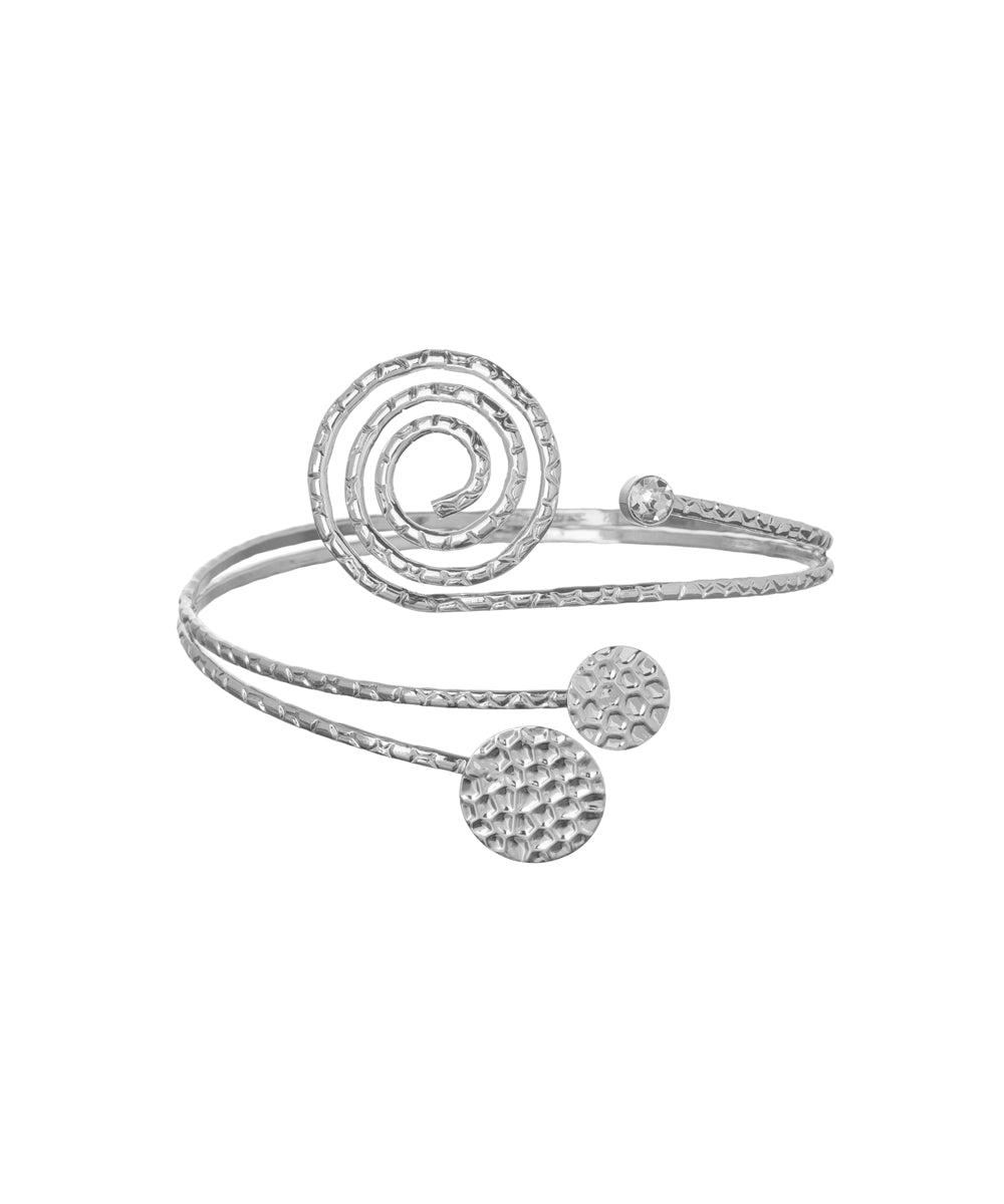 Modern Spiral Motif Arm Cuff with Textured Discs | Stylika