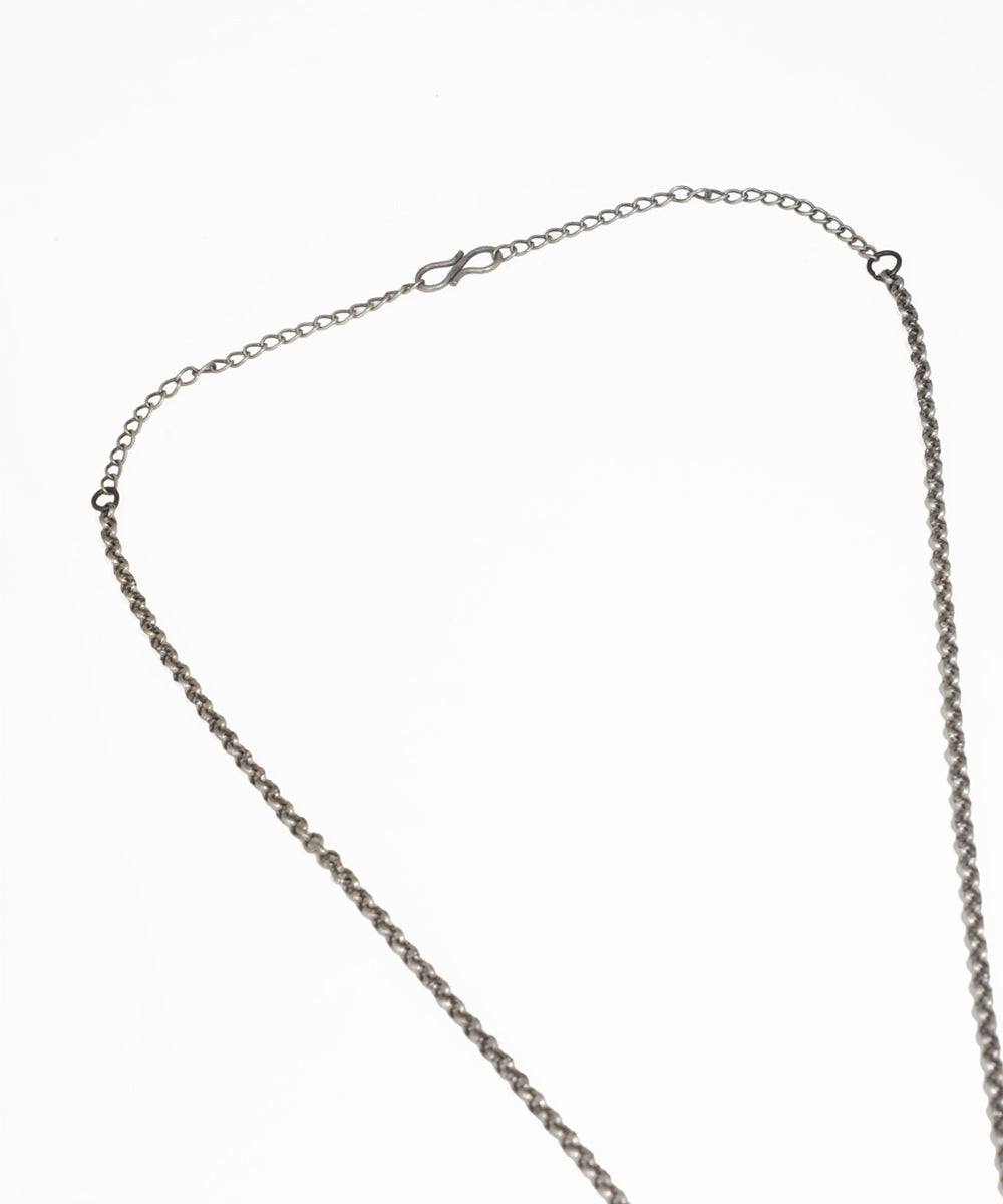 Floral vine pendant necklace set with oxidised finish, pink stones and matching stud earrings