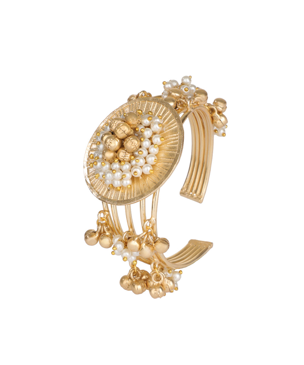 Pearl Cluster Disc Ghungroo Cuff Bracelet | Stylika
