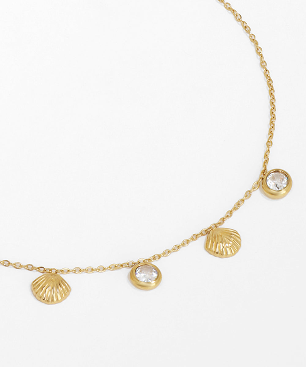 Alternating Shell and Diamond Charm Anklet | Stylika
