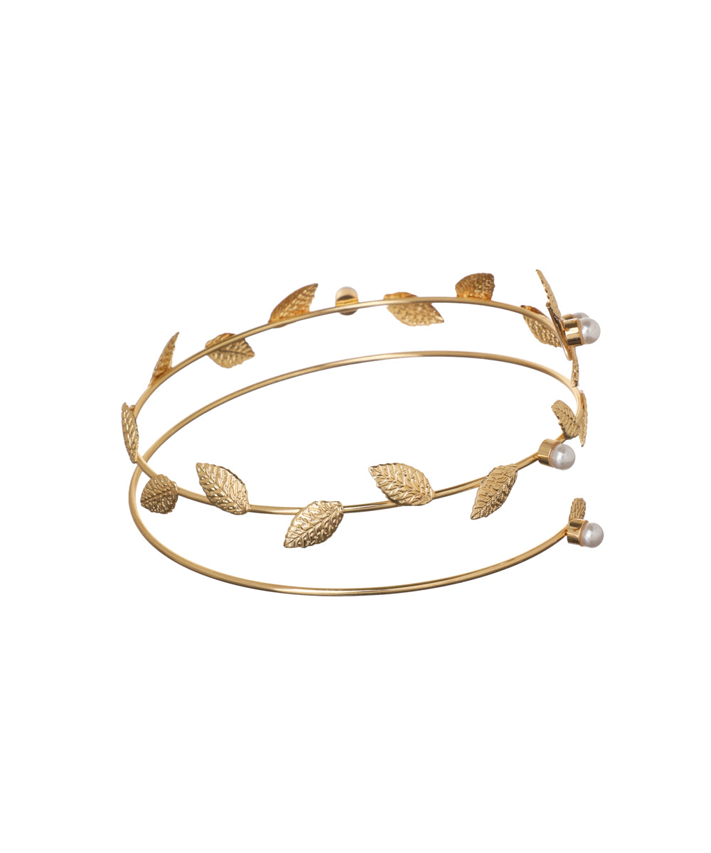 Nature-Inspired Spiral Arm Cuff with Leaf Details | Stylika