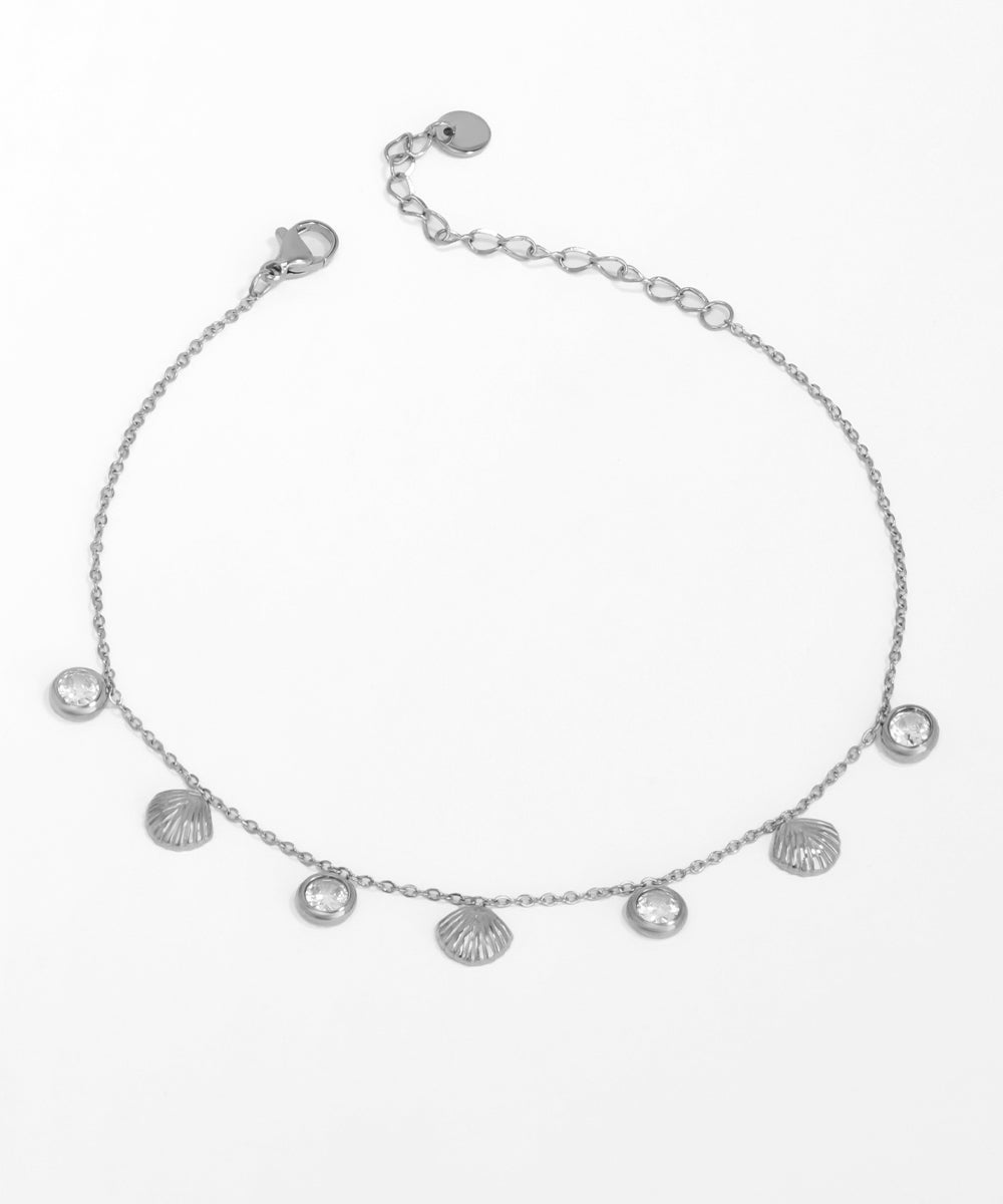 Alternating Shell and Diamond Charm Anklet | Stylika