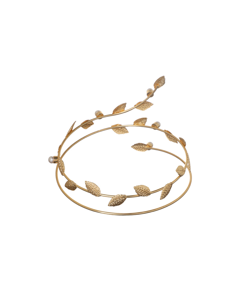 Nature-Inspired Spiral Arm Cuff with Leaf Details | Stylika