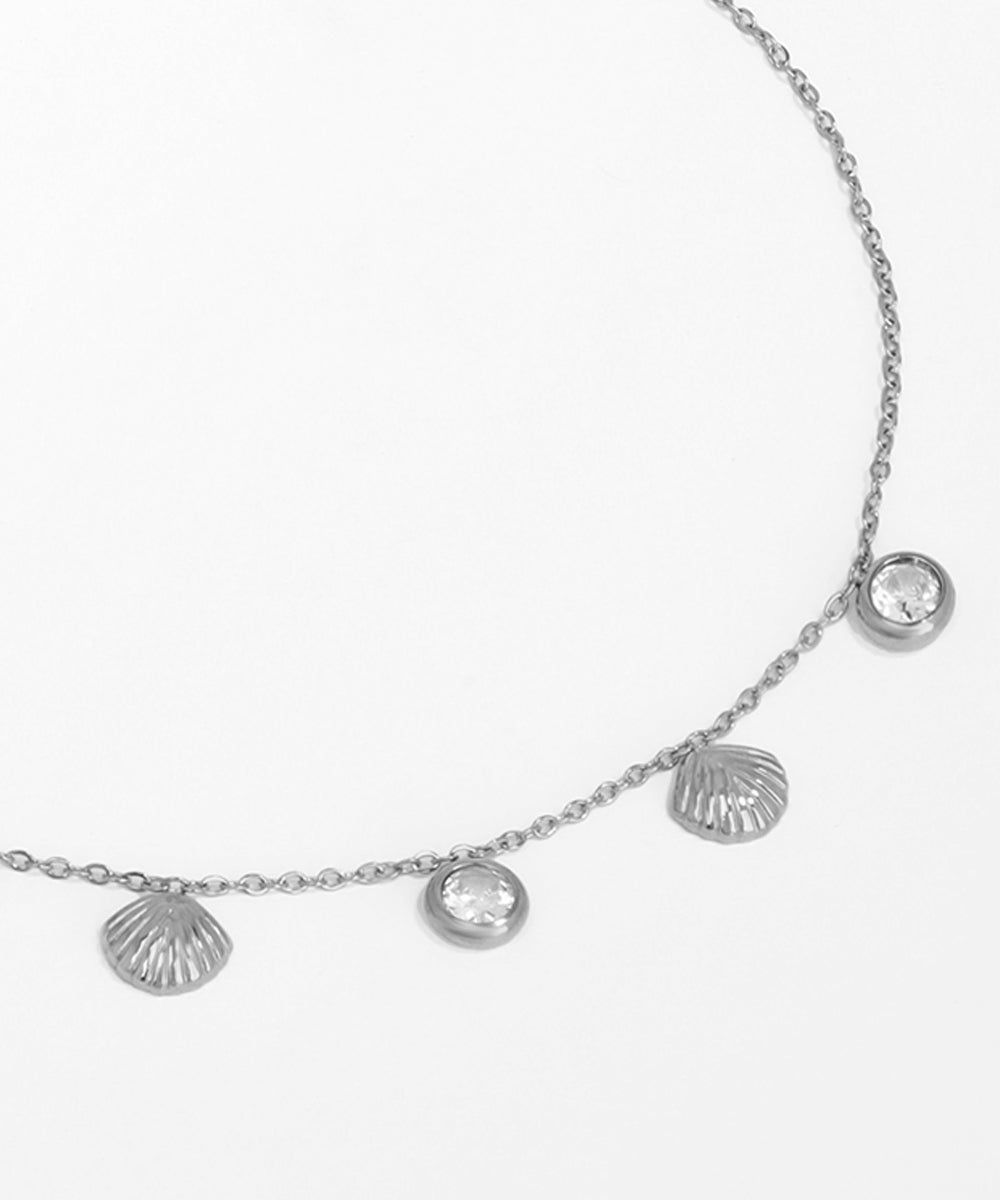 Alternating Shell and Diamond Charm Anklet | Stylika