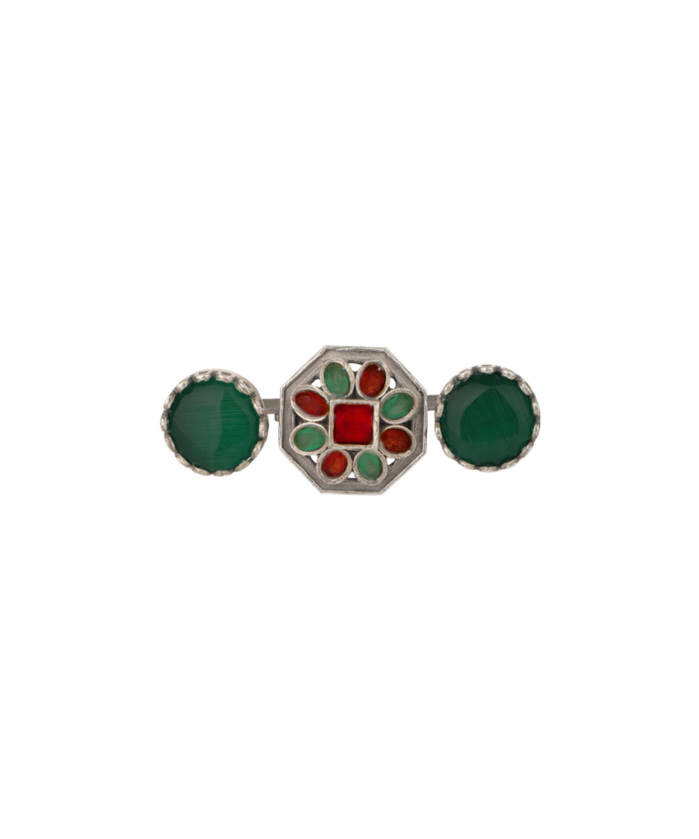 Double Finger Decorative Multi Stone Oxidised Ring | Stylika