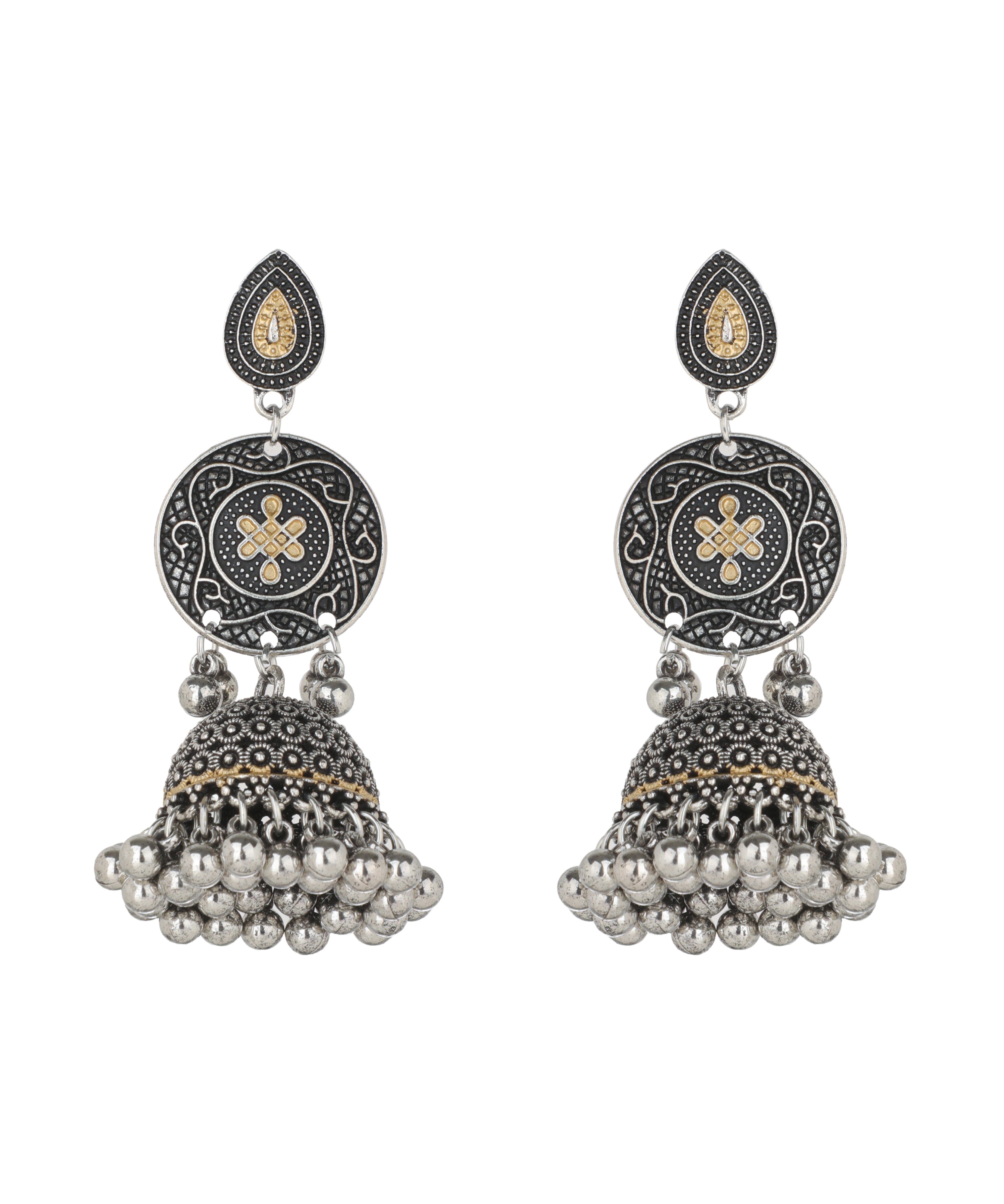 Dual Tone Circular Motif Jhumka Earrings | Stylika