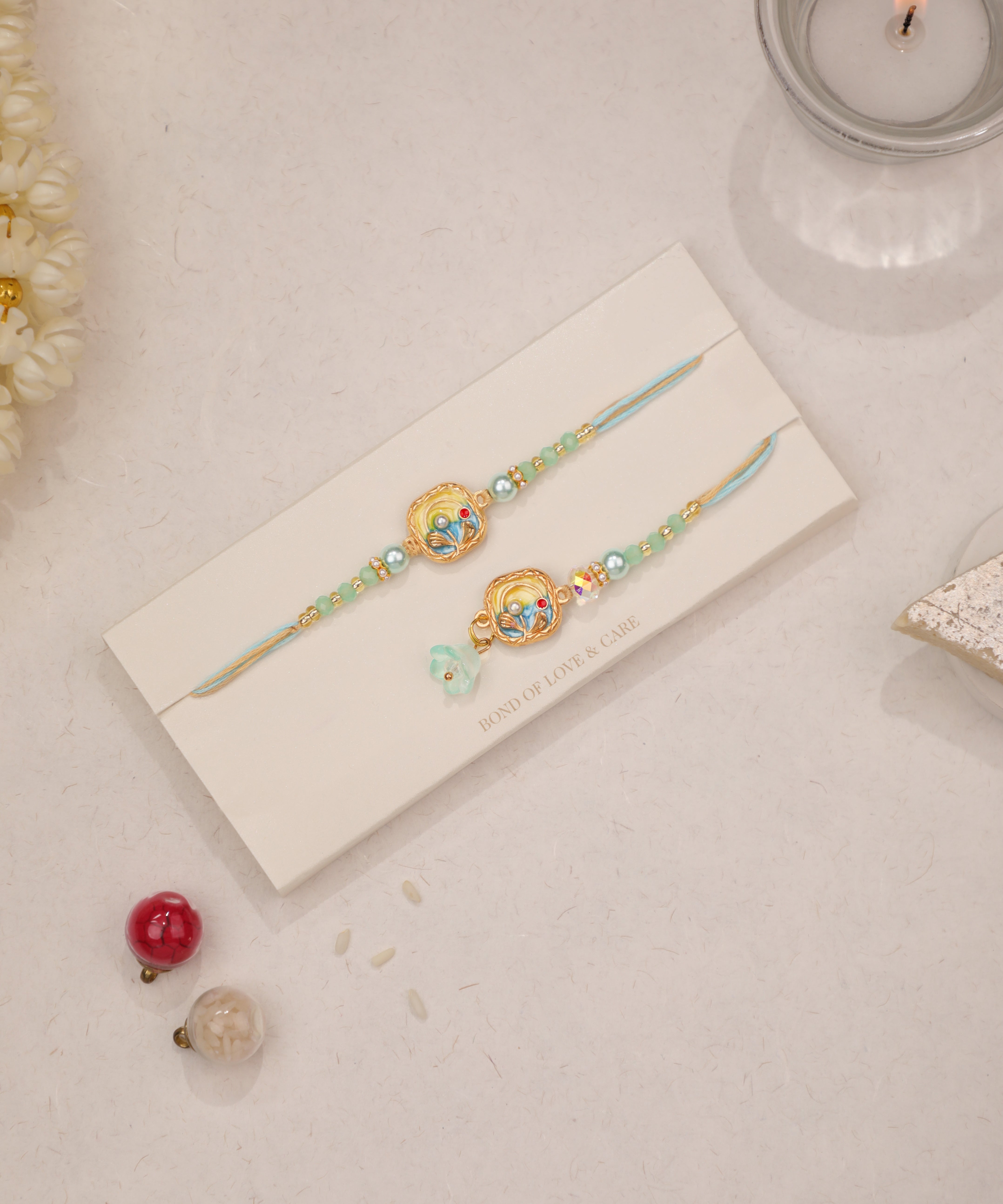 Pastel Enamel Beaded Rakhi Set | Stylika