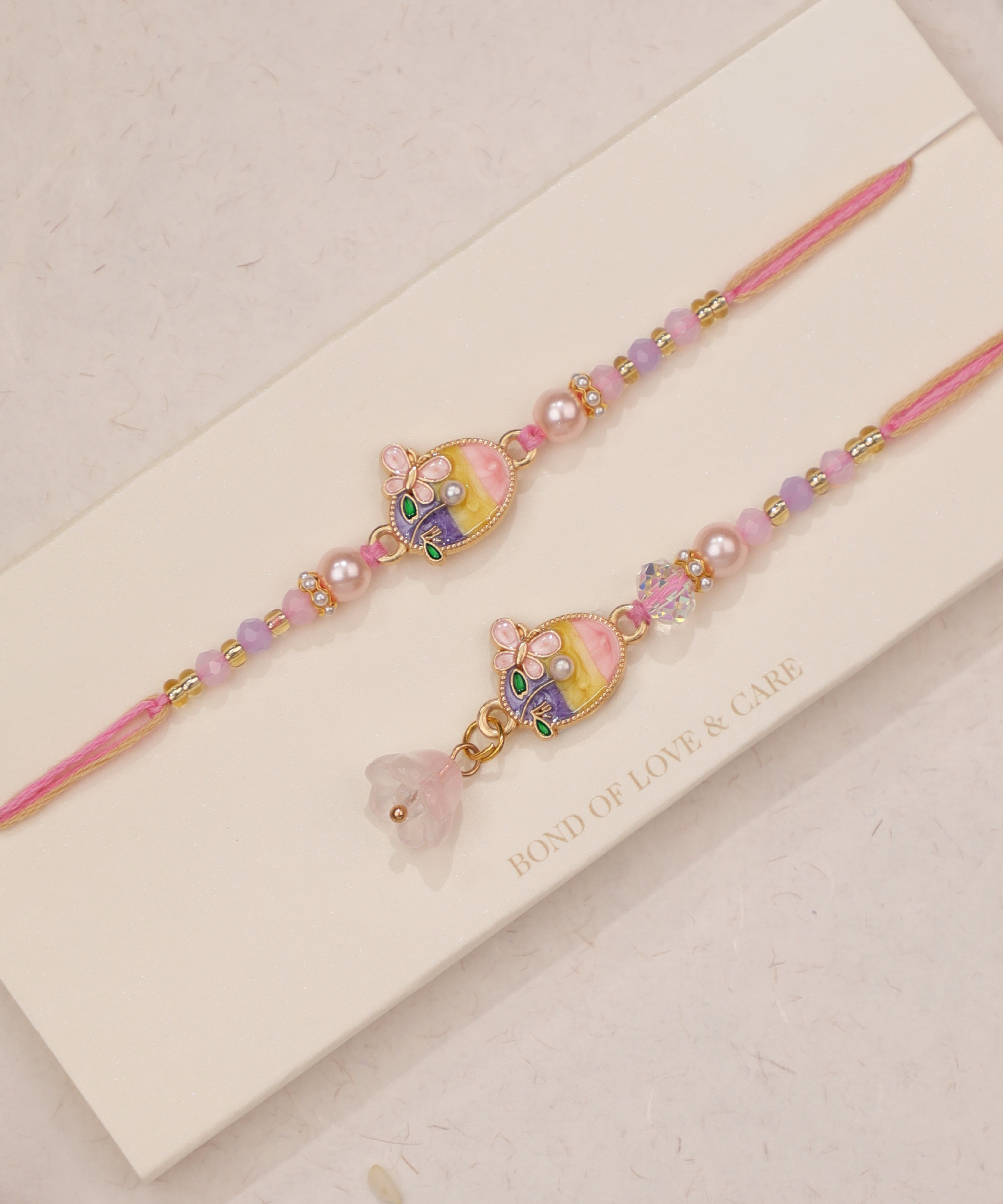 Pastel Floral Bhaiya Bhabhi Rakhi Duo Set | Stylika