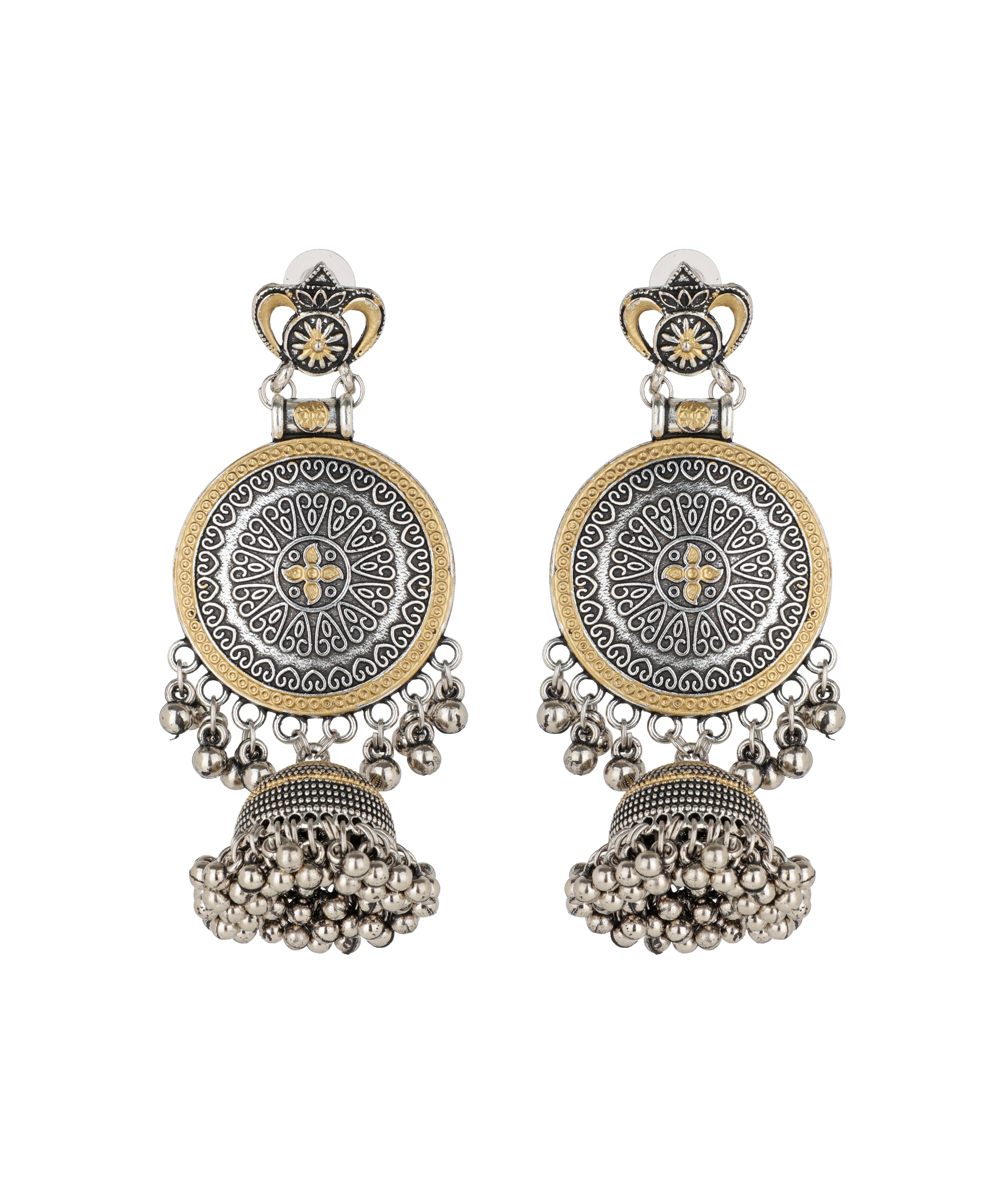 Circular Floral Motif Jhumka Drop Earrings | Stylika