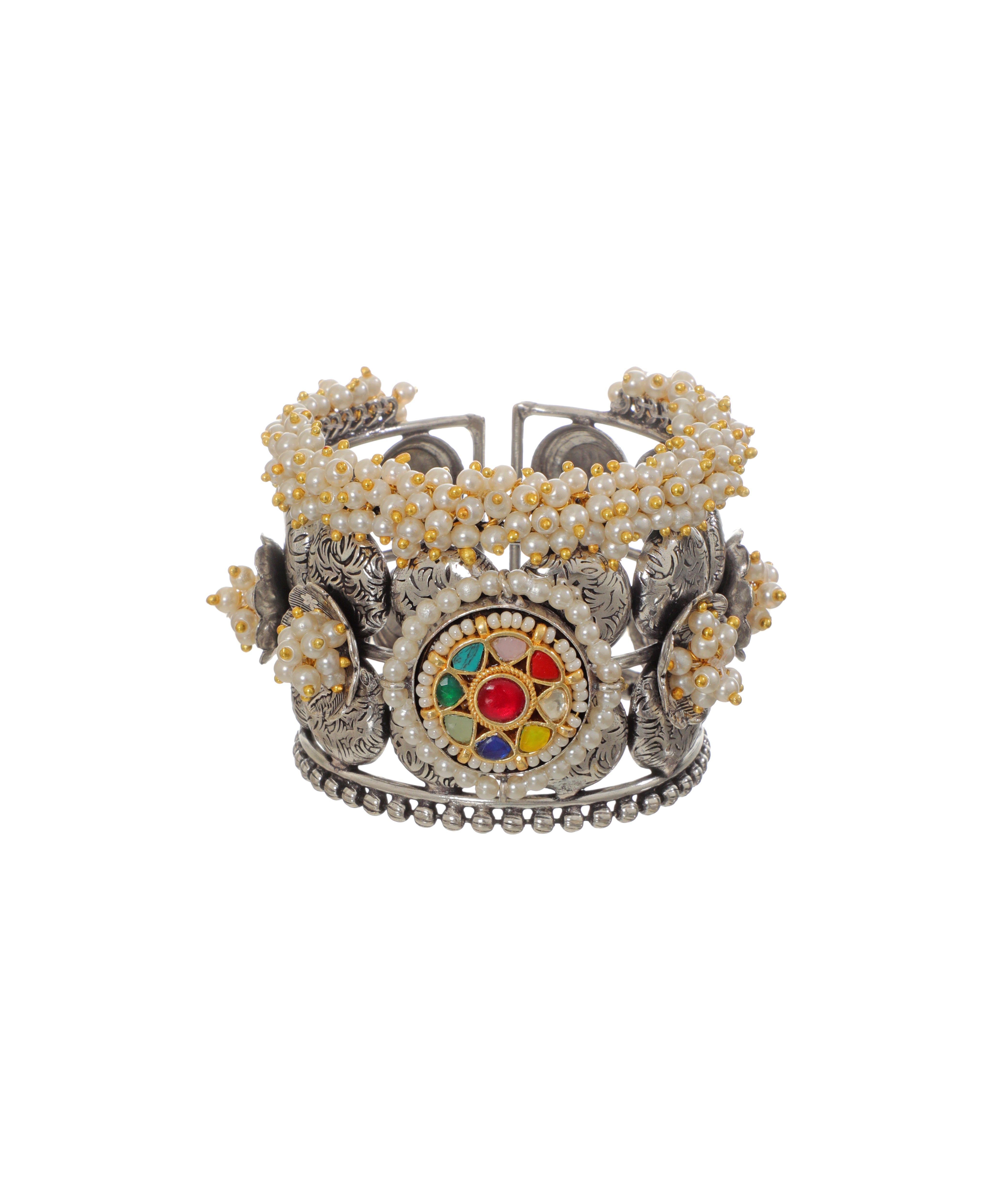 Floral Oxidised Cuff Bracelet with Traditional Details | Stylika
