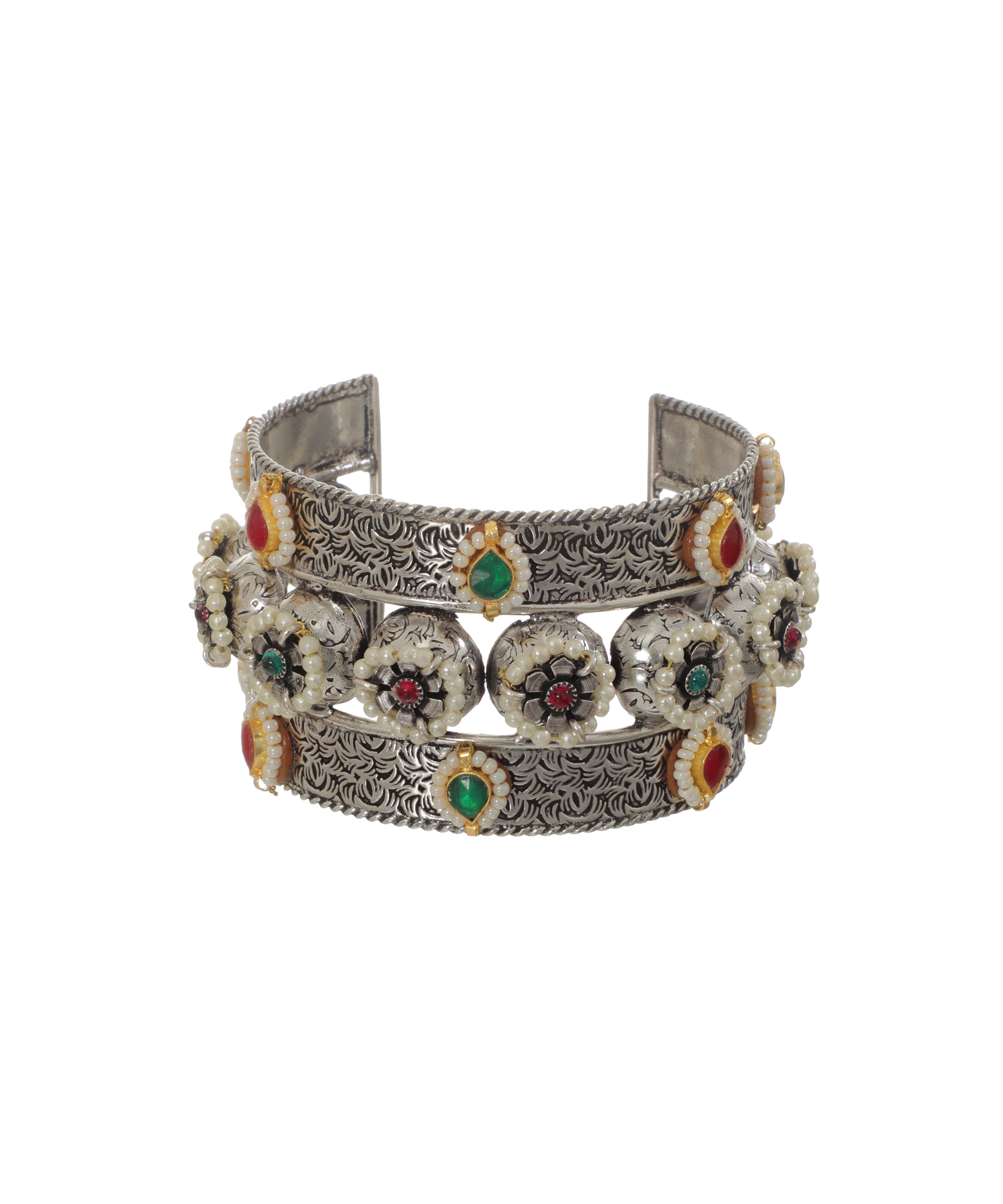 Intricate Floral Design Oxidised Cuff Bracelet | Stylika