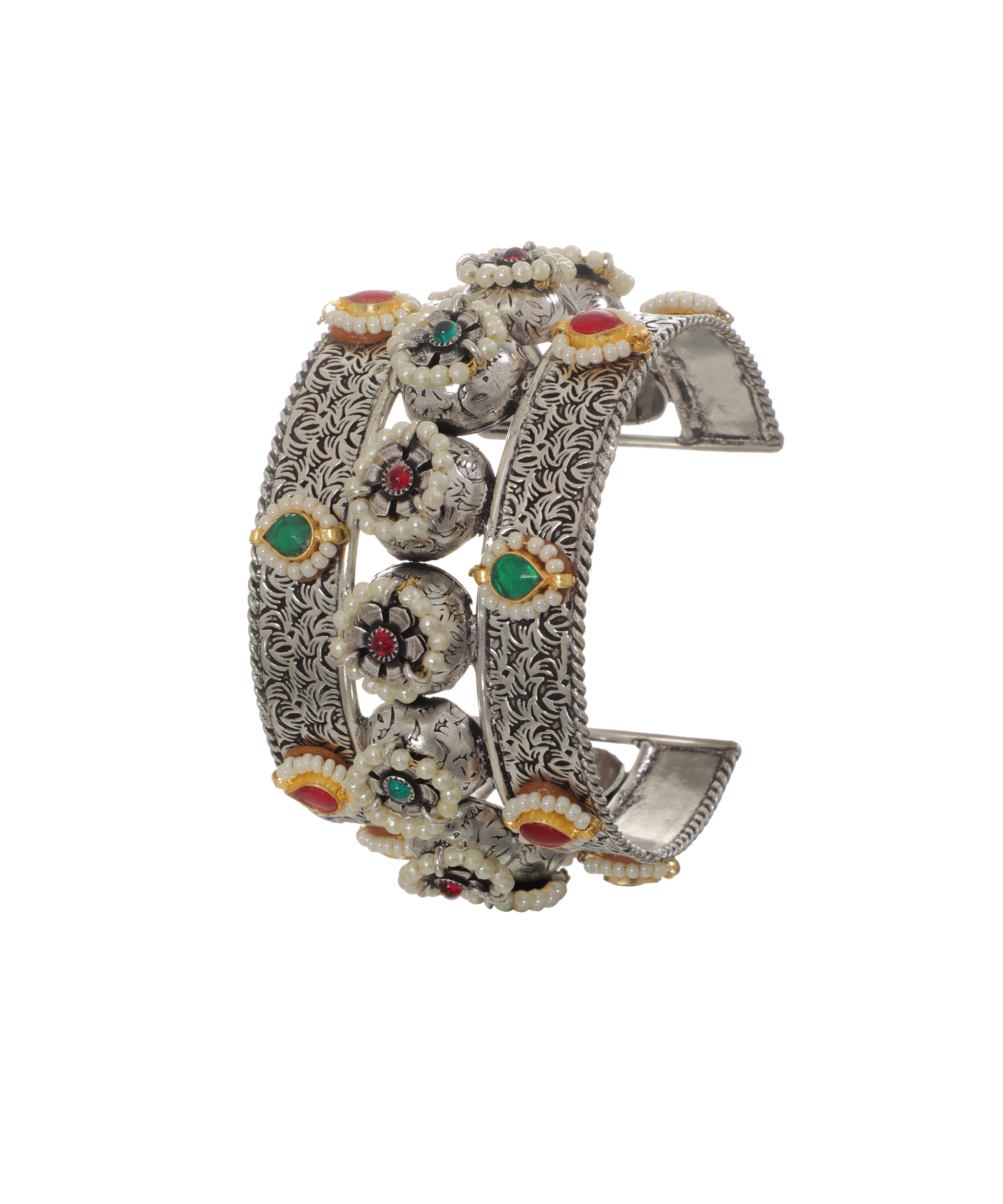 Intricate Floral Design Oxidised Cuff Bracelet | Stylika