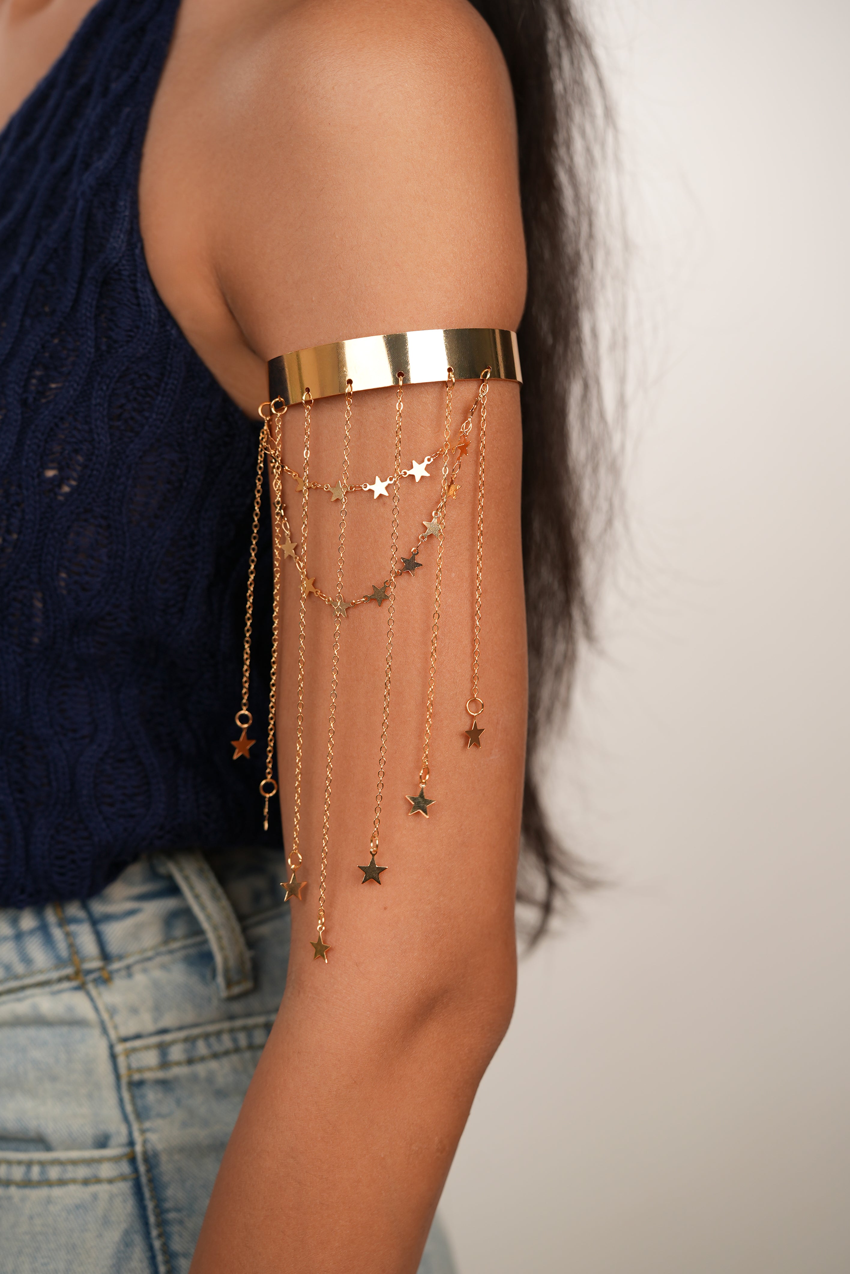 Playful Star Dangle Chain Arm Cuff for Festive Looks | Stylika