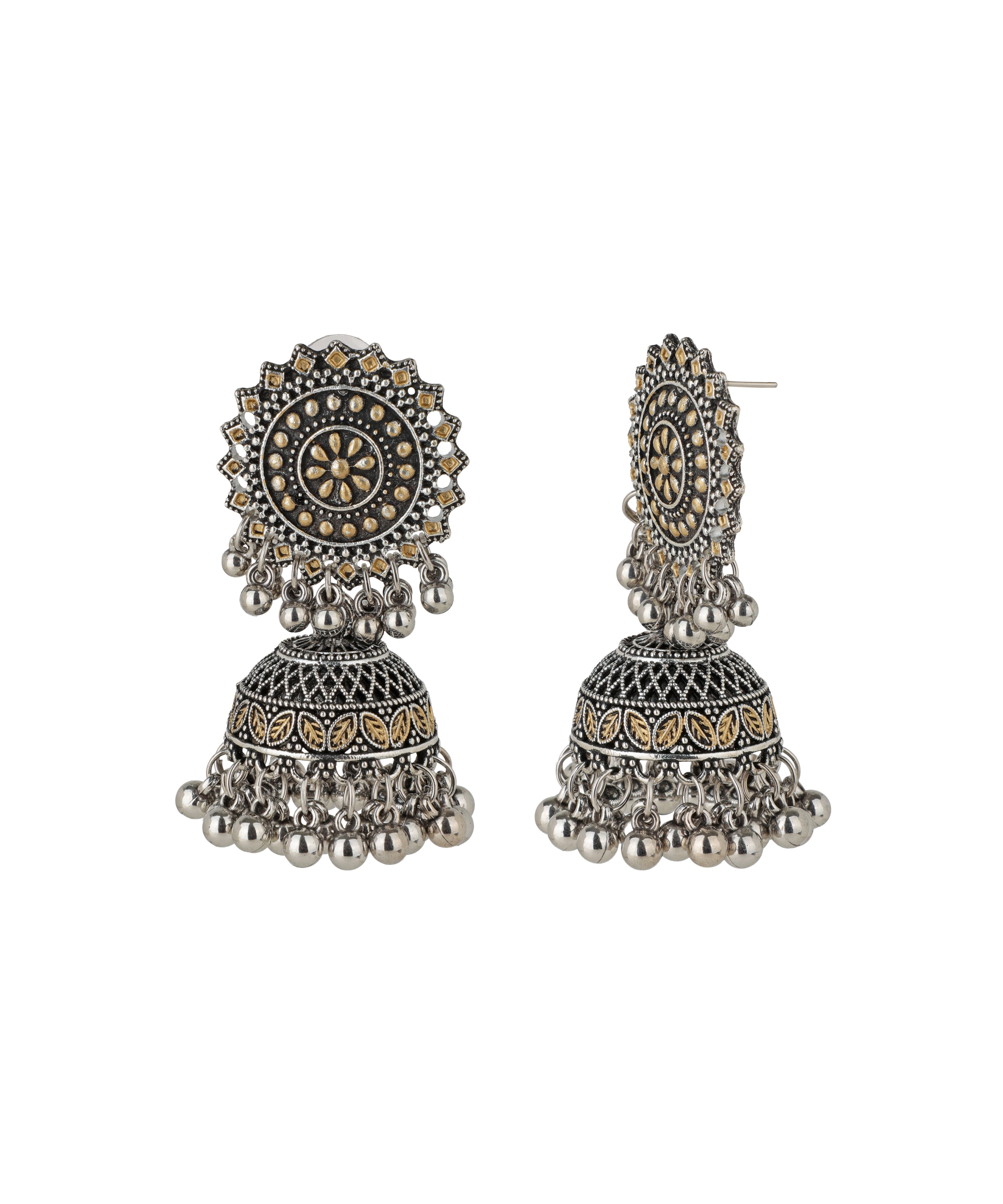 Dual Tone Floral Motif Jhumka Earrings | Stylika