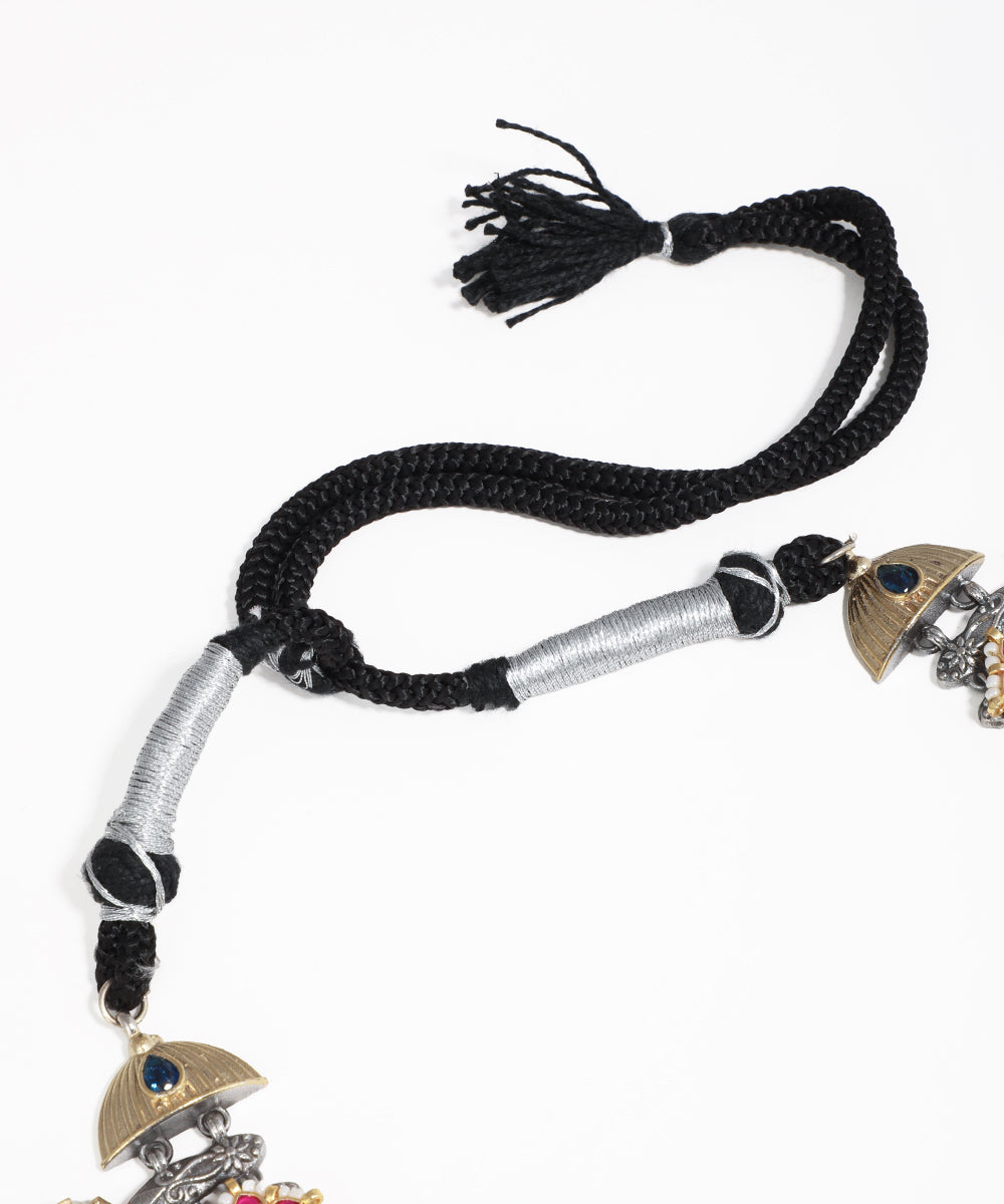 Oxidised Floral Motif Stone & Pearl Necklace Set | Stylika