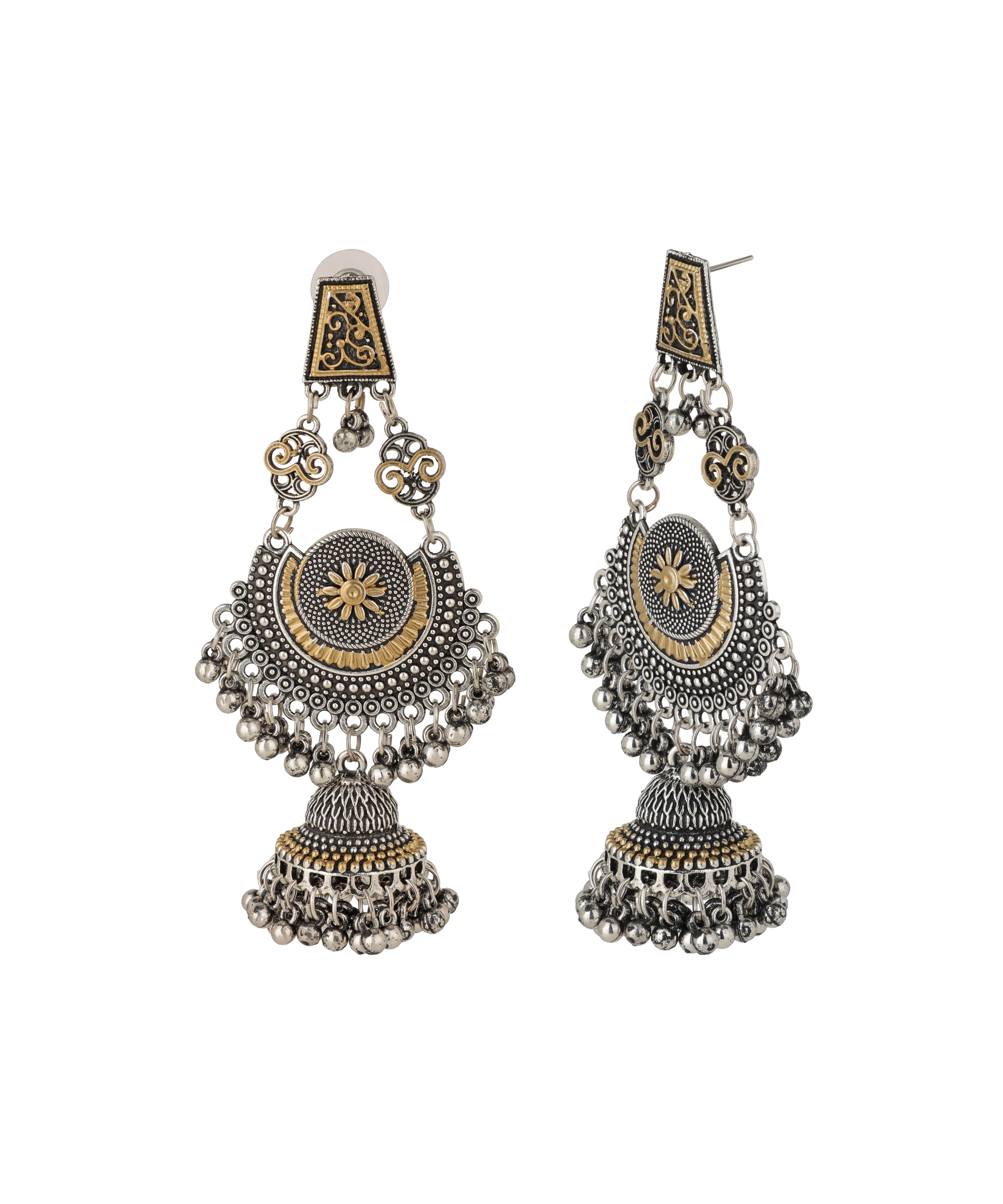 Floral Motif Layered Drop Earrings | Stylika